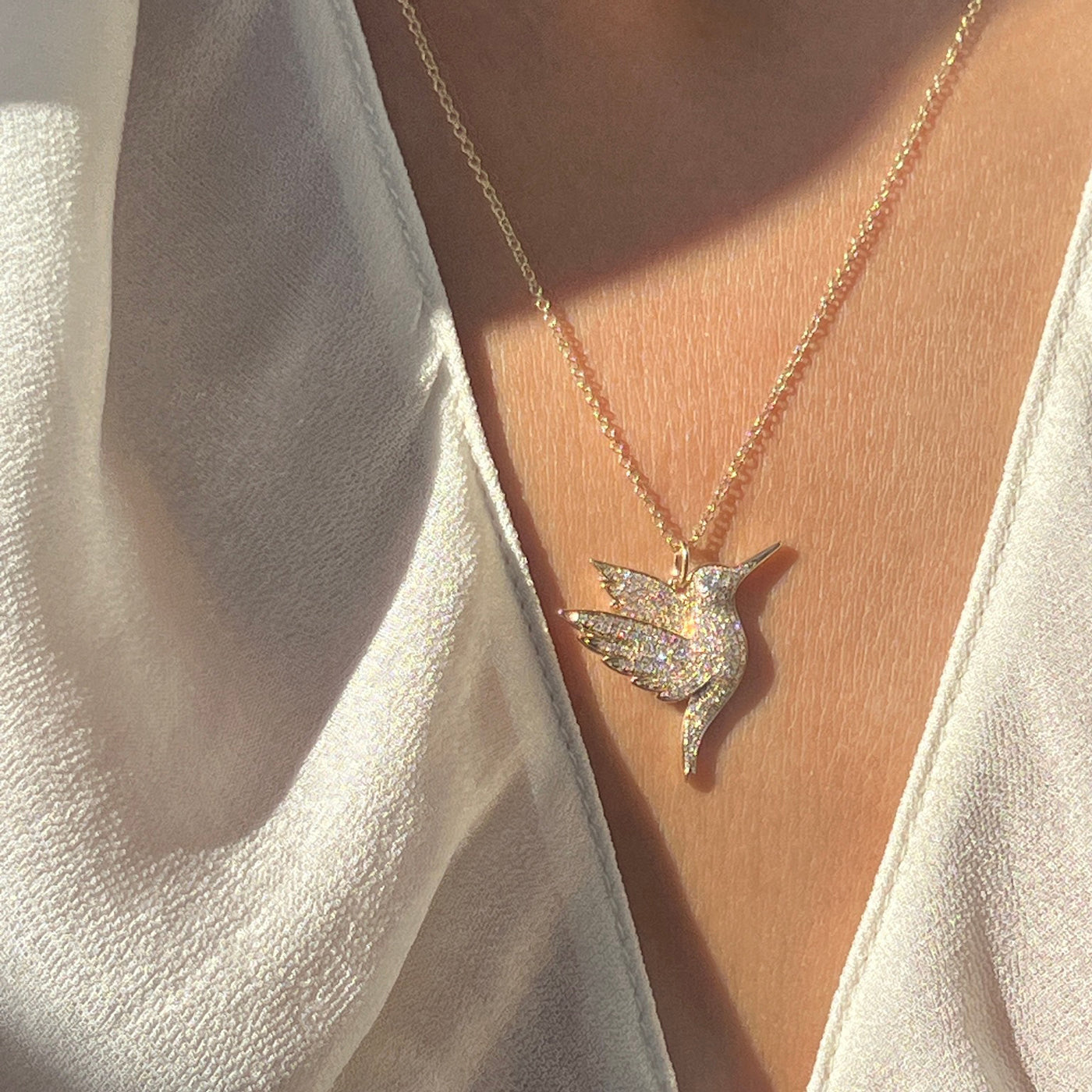 Pavé Diamond Hummingbird Necklace