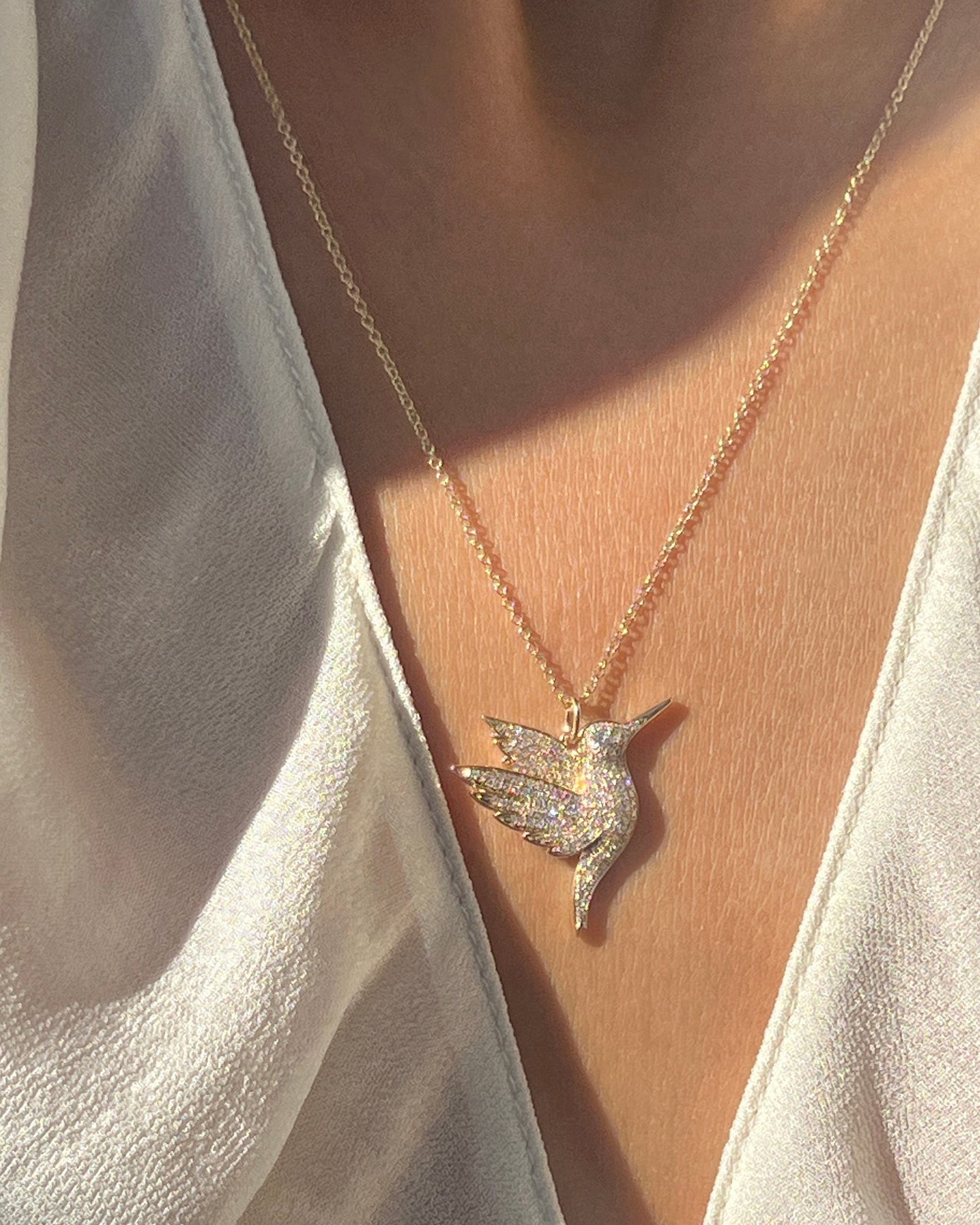 Pavé Diamond Hummingbird Necklace