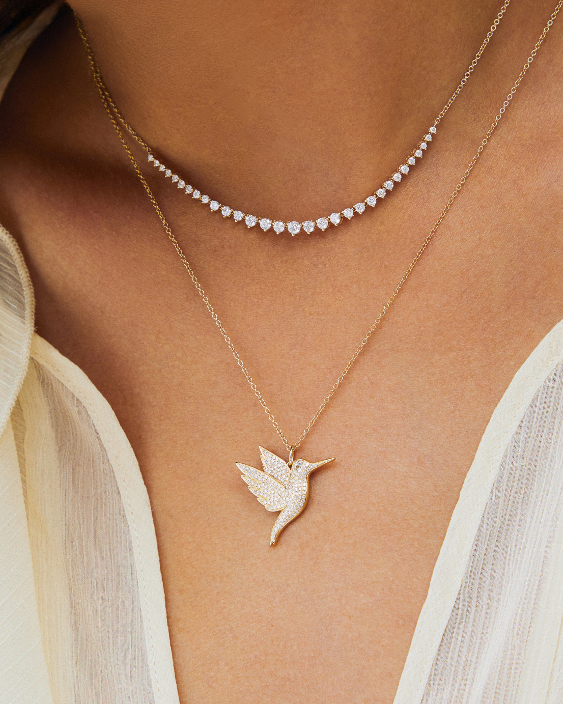 Pavé Diamond Hummingbird Necklace
