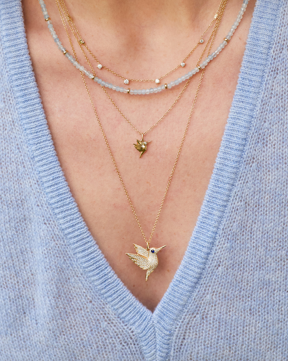 Pavé Diamond Hummingbird Necklace