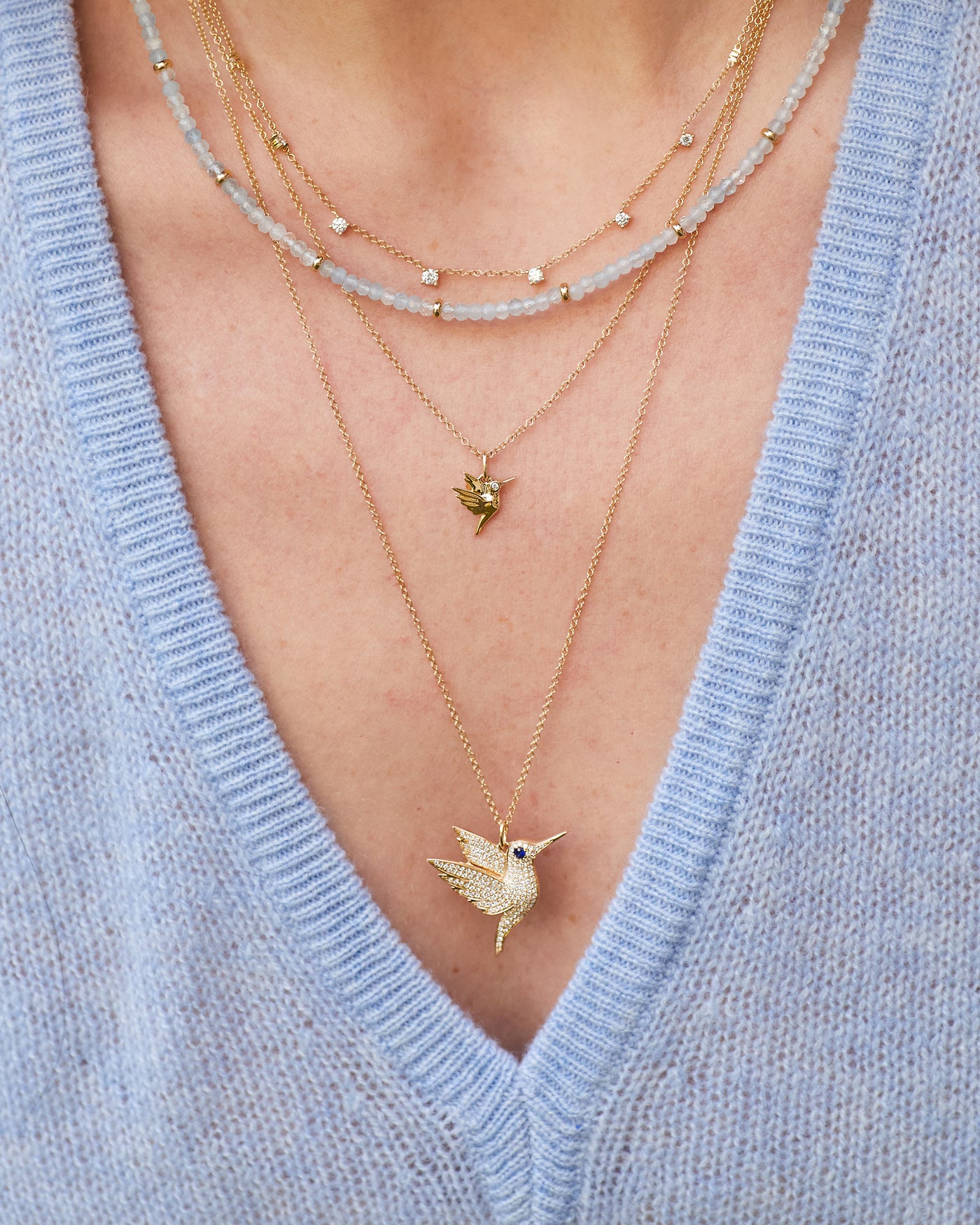 Pavé Diamond Hummingbird Necklace