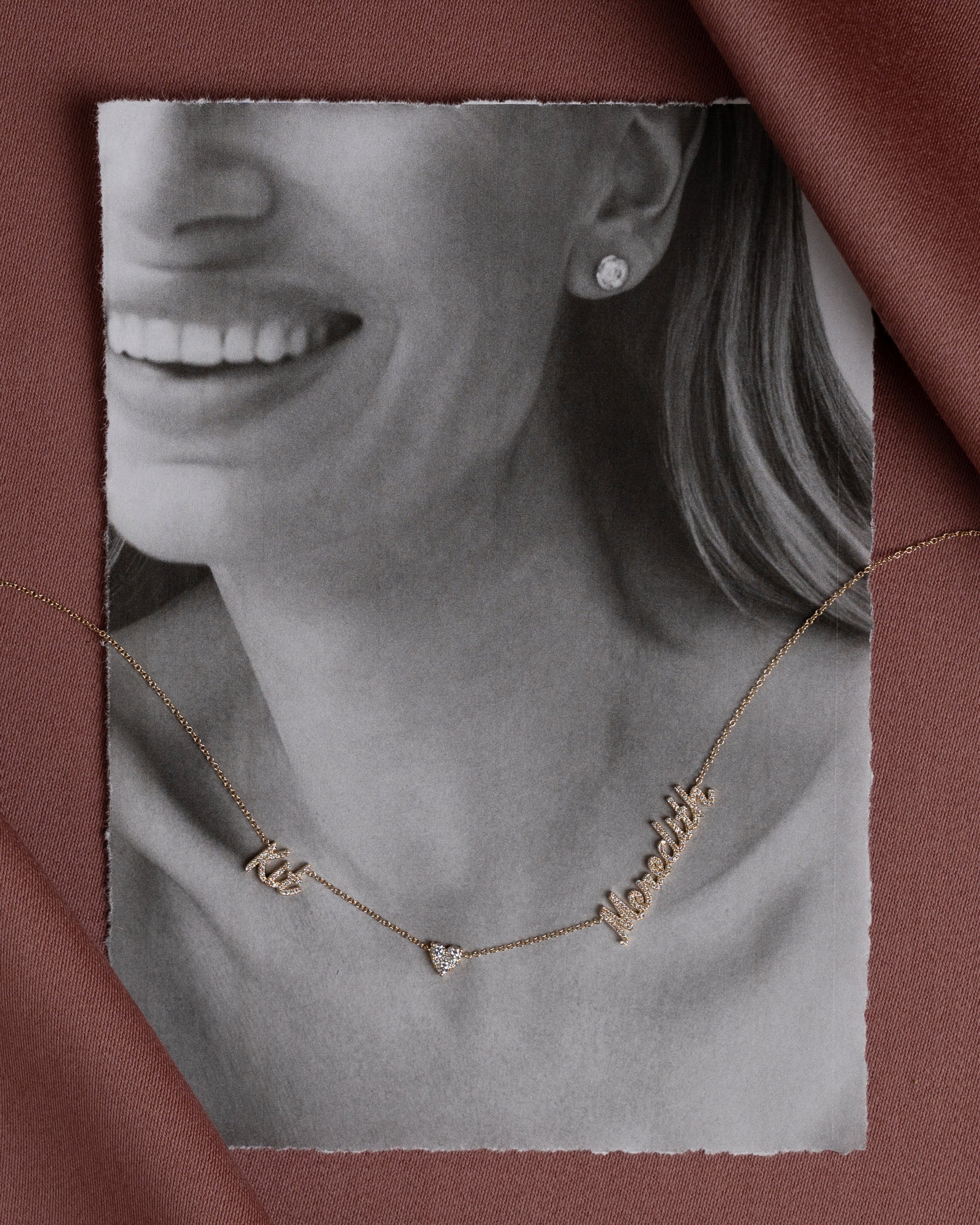 Full Cut Heart Double Diamond Script Name Necklace