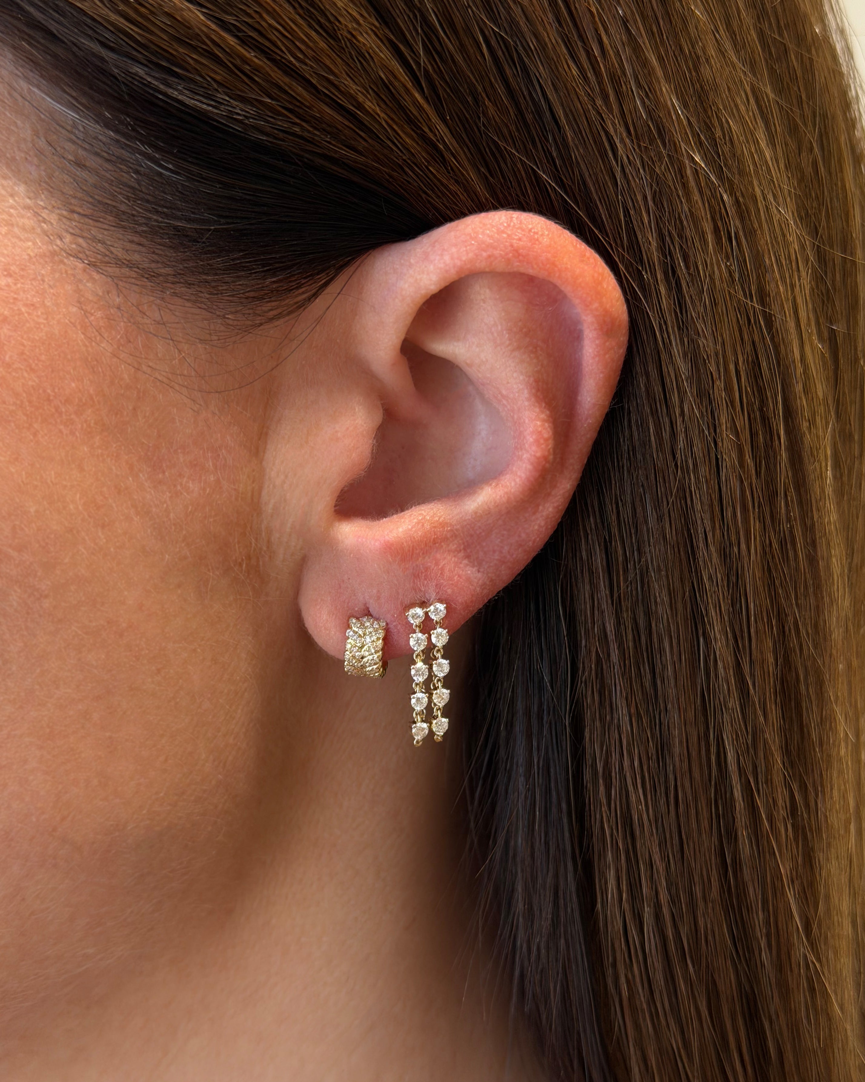 Double Multi Diamond Chain Stud Earring