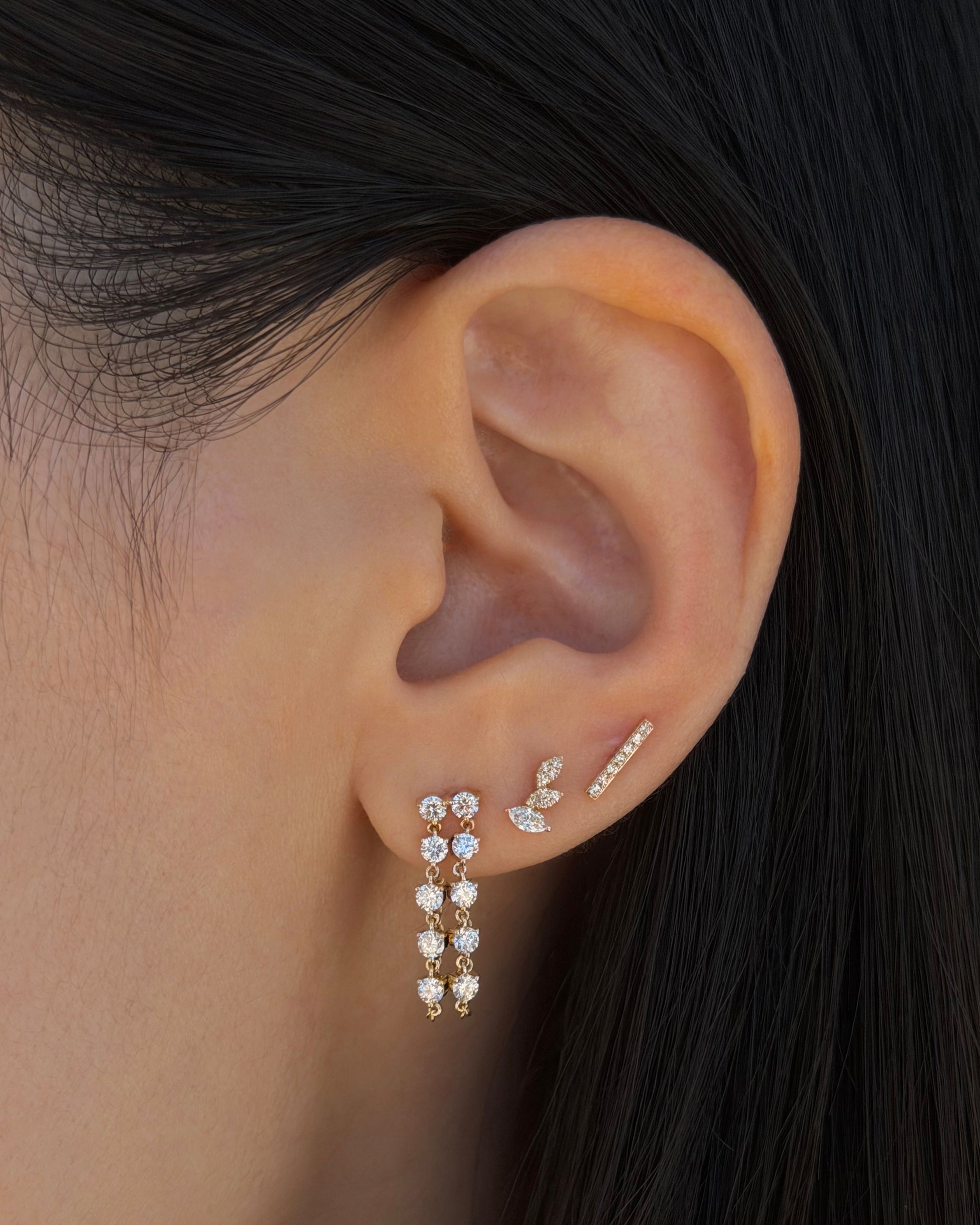 Double Multi Diamond Chain Stud Earring