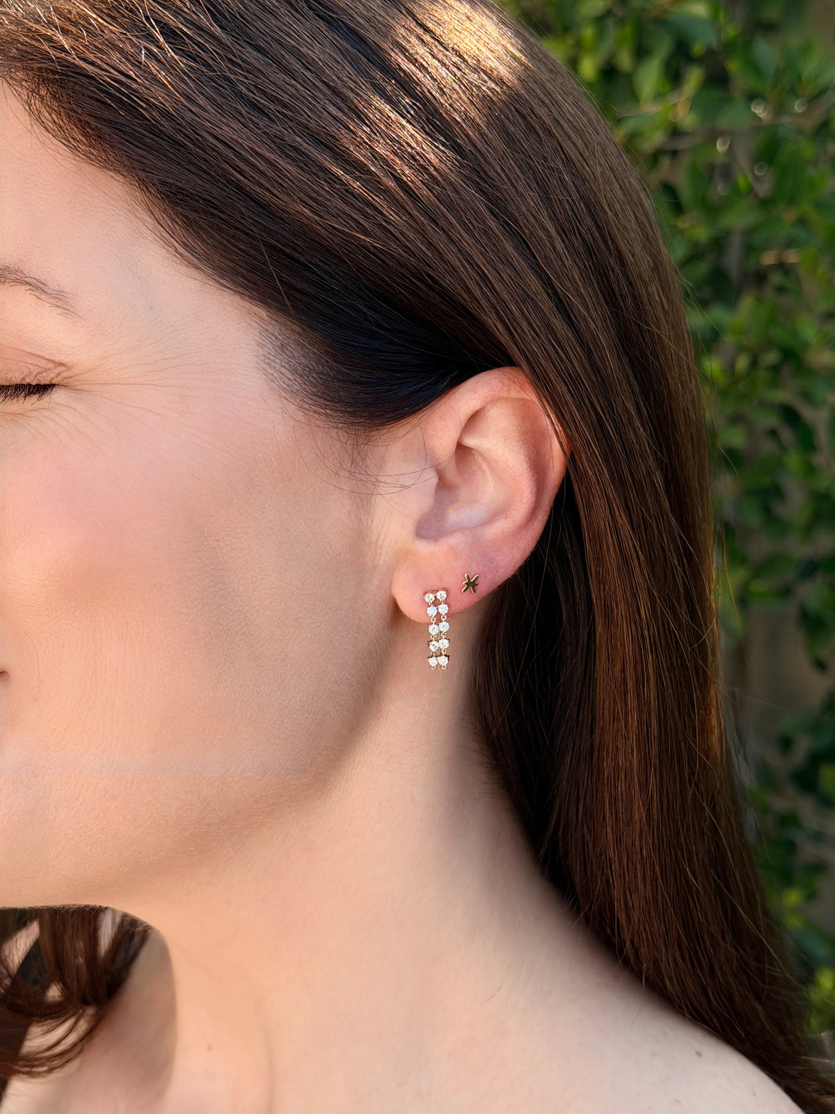 Double Multi Diamond Chain Stud Earring