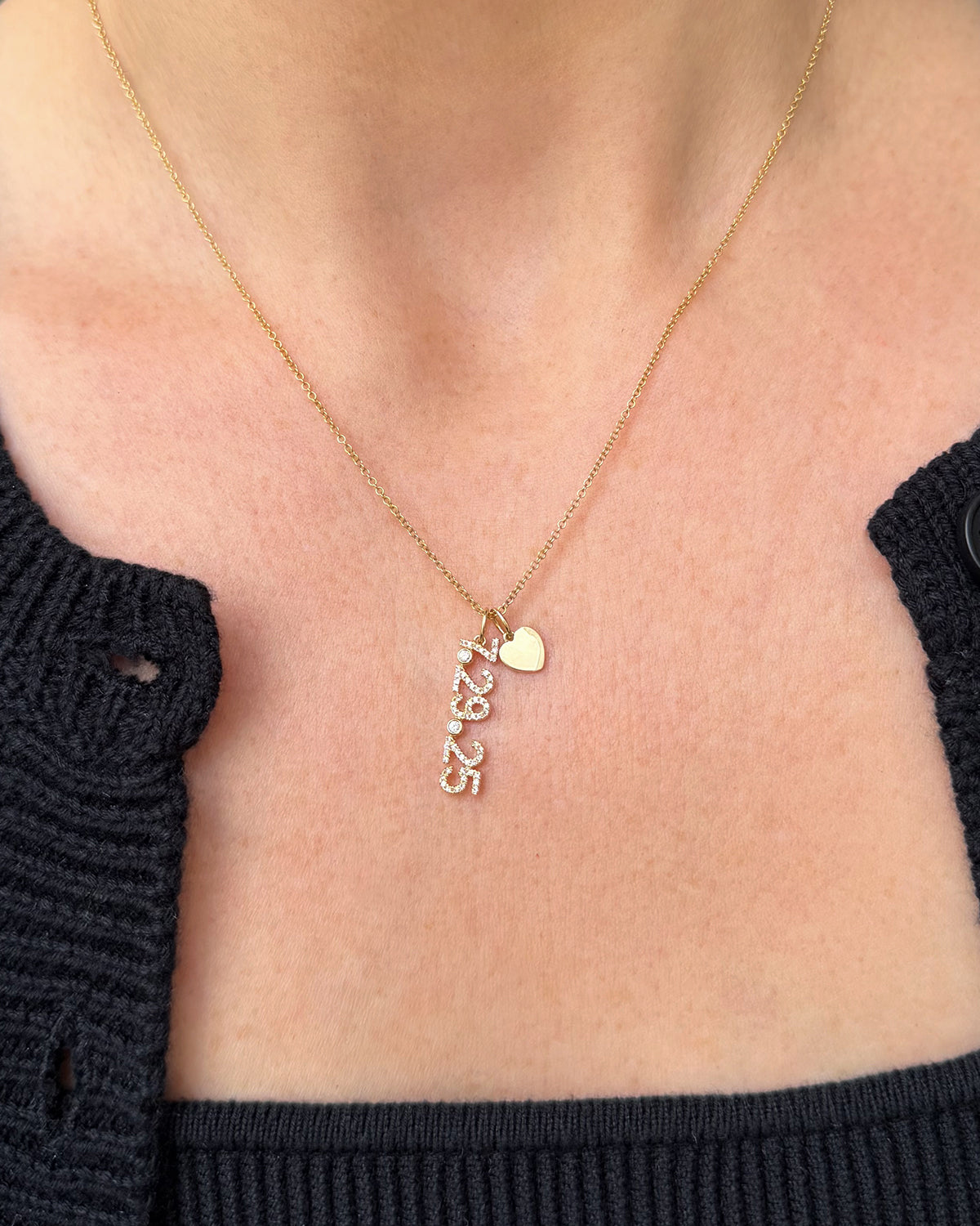 Gold Heart Charm and Diamond Date Necklace Charm in yellow gold