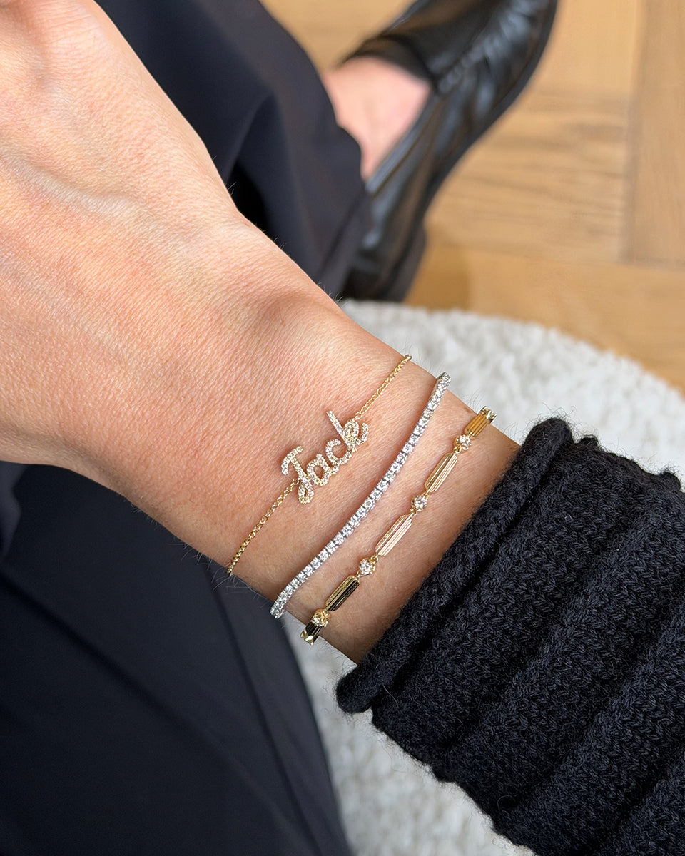Diamond Script Name Bracelet with 'Jack' in yellow gold