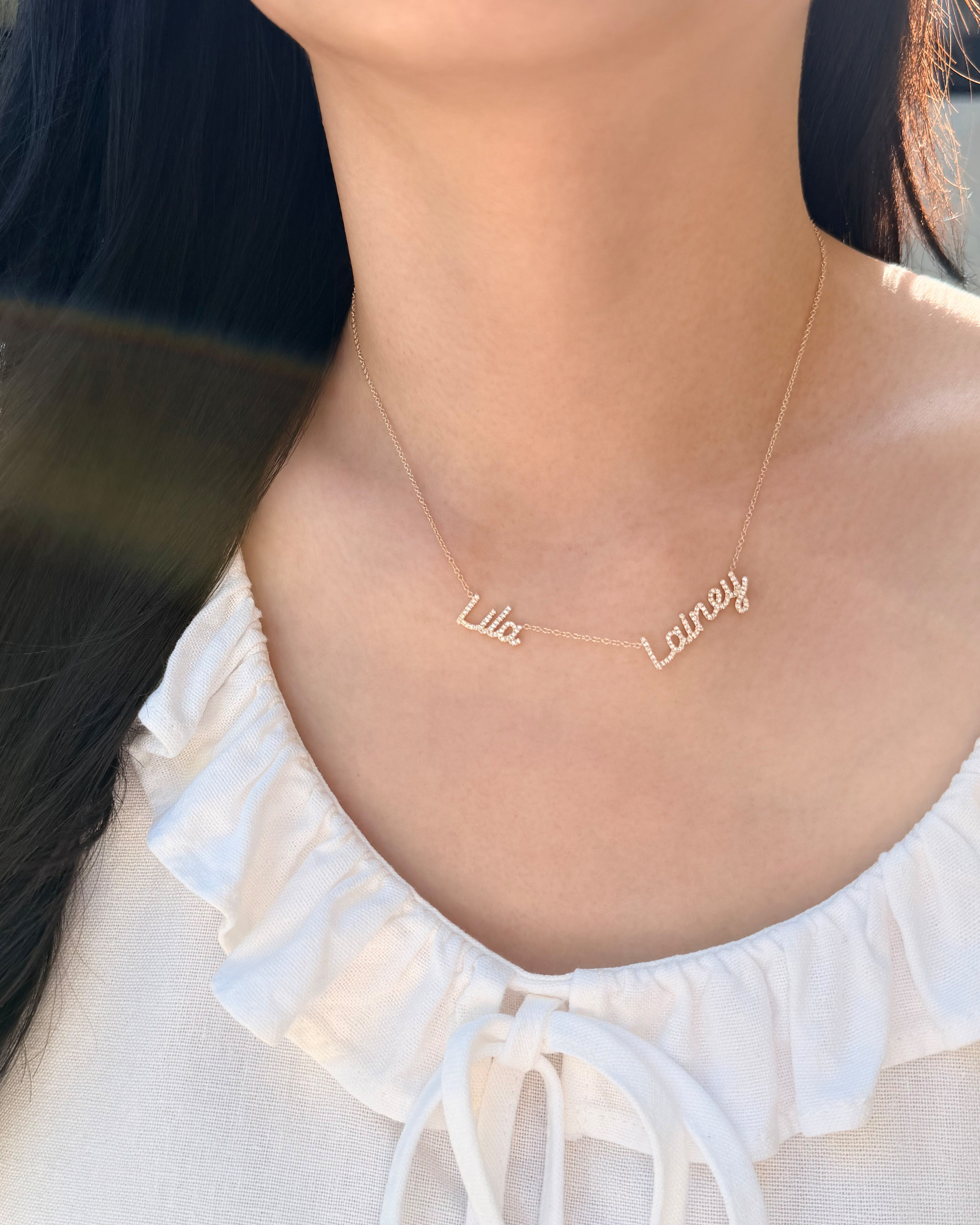 Double Diamond Script Name Necklace