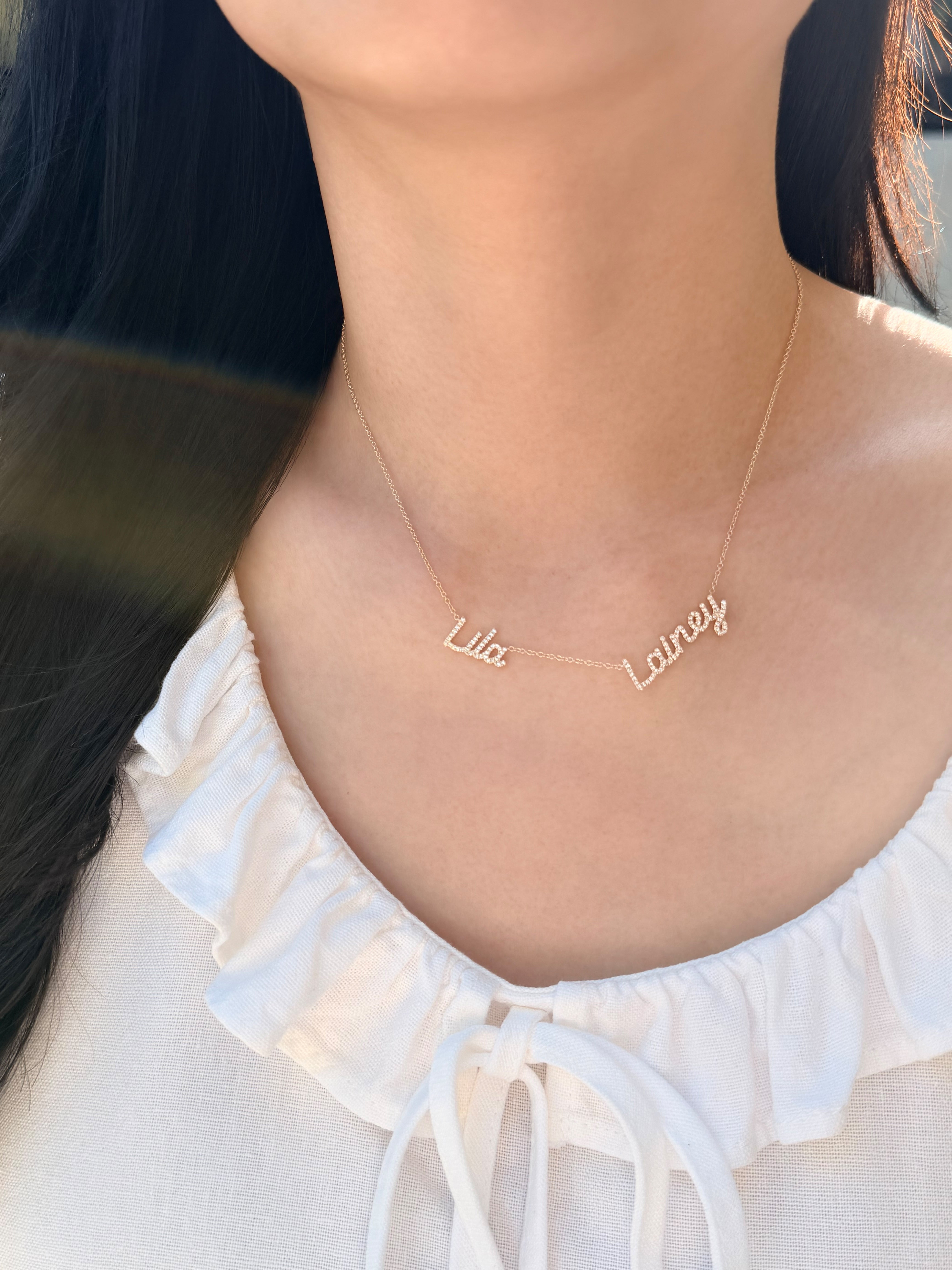 Double Diamond Script Name Necklace