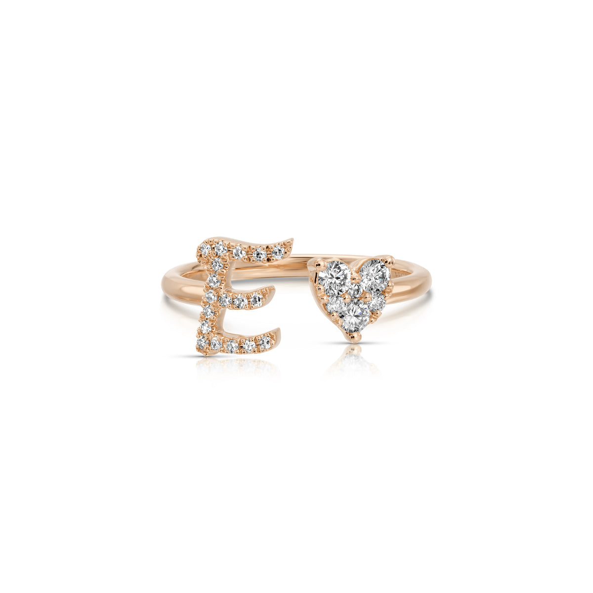 Full Cut Diamond Heart Initial Ring