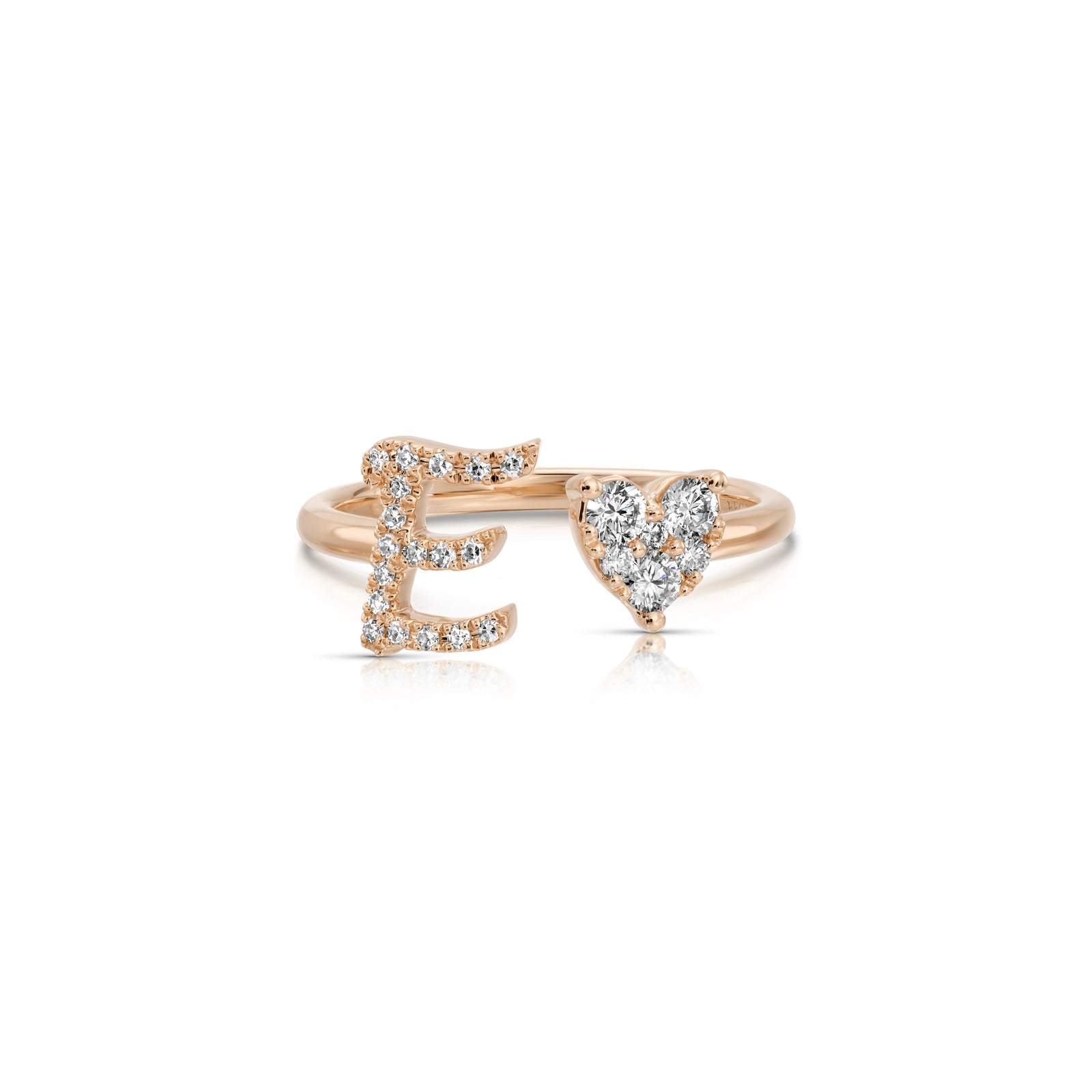 Full Cut Diamond Heart Initial Ring