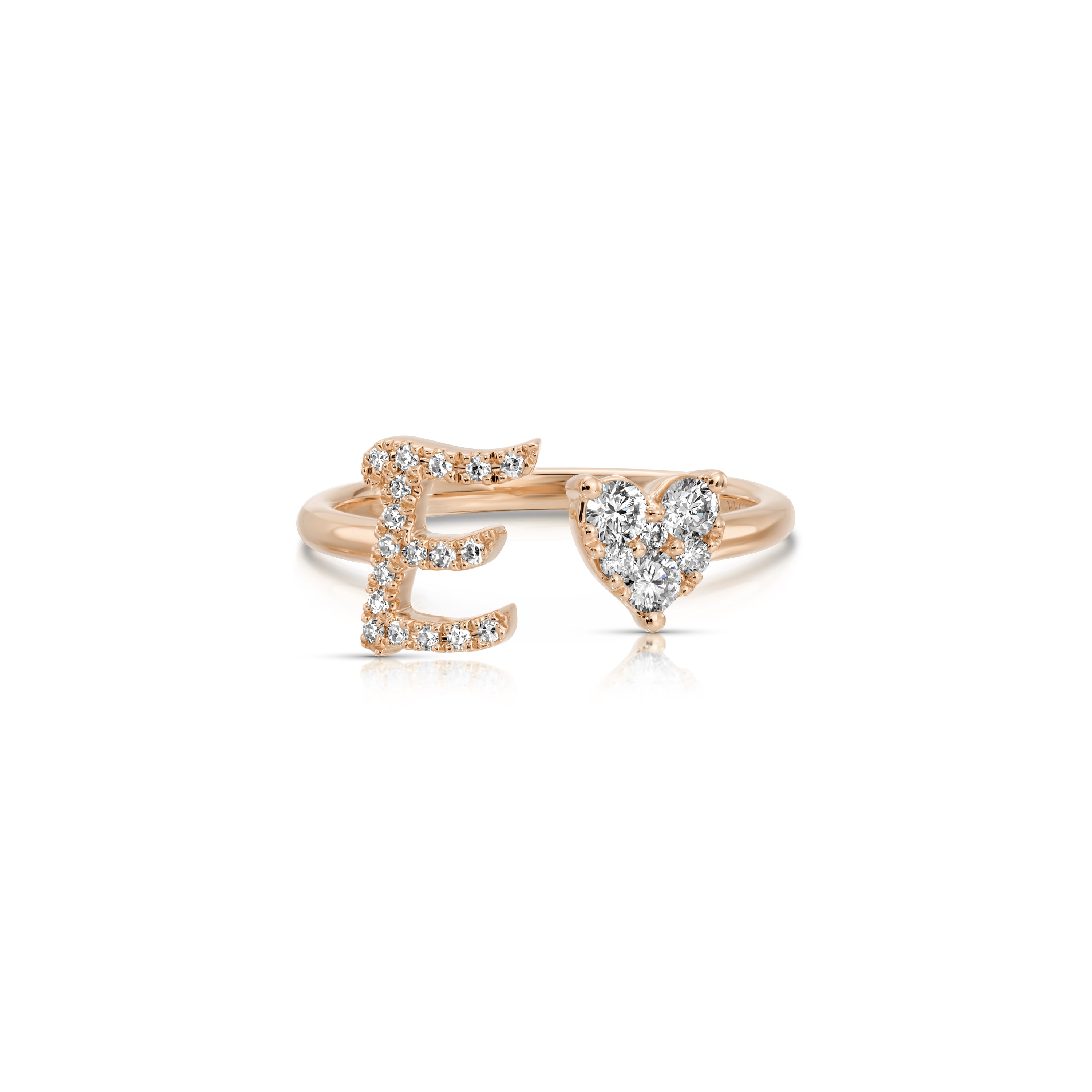 Full Cut Diamond Heart Initial Ring