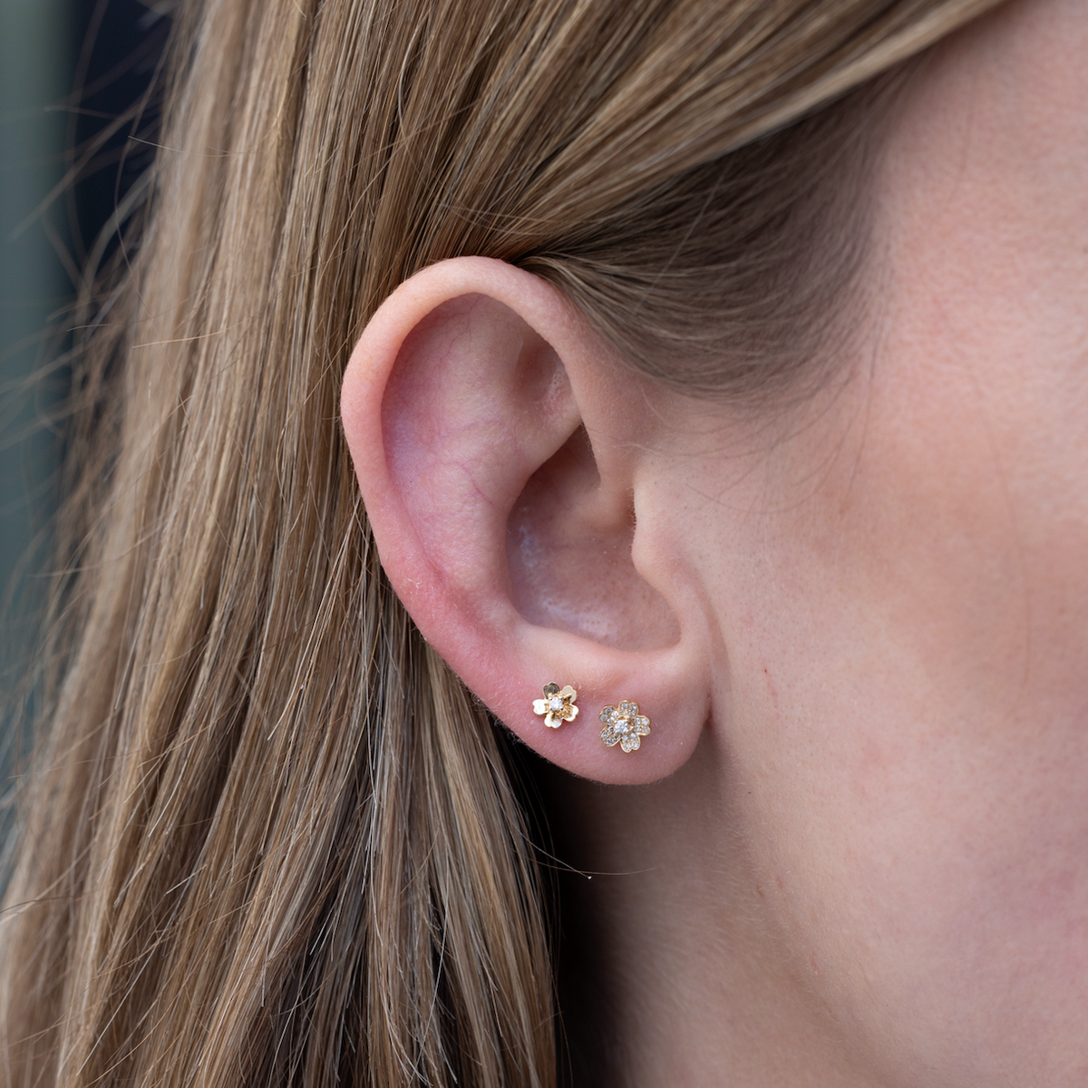 Diamond Mini Cherry Blossom Stud Earring