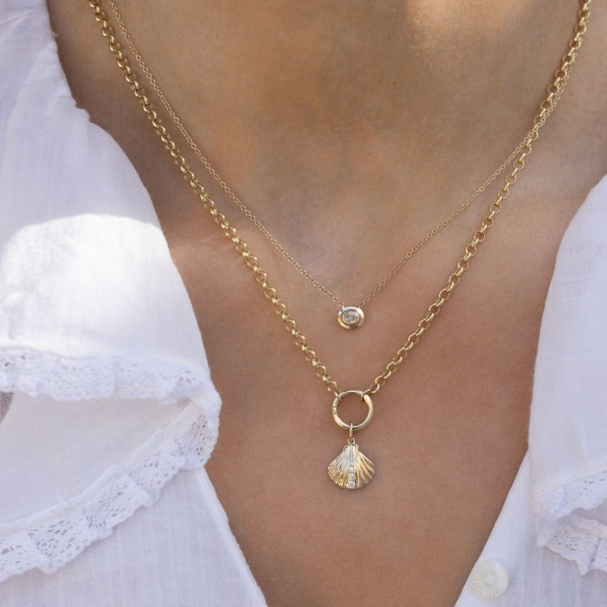 Gold and Diamond Shell Charm