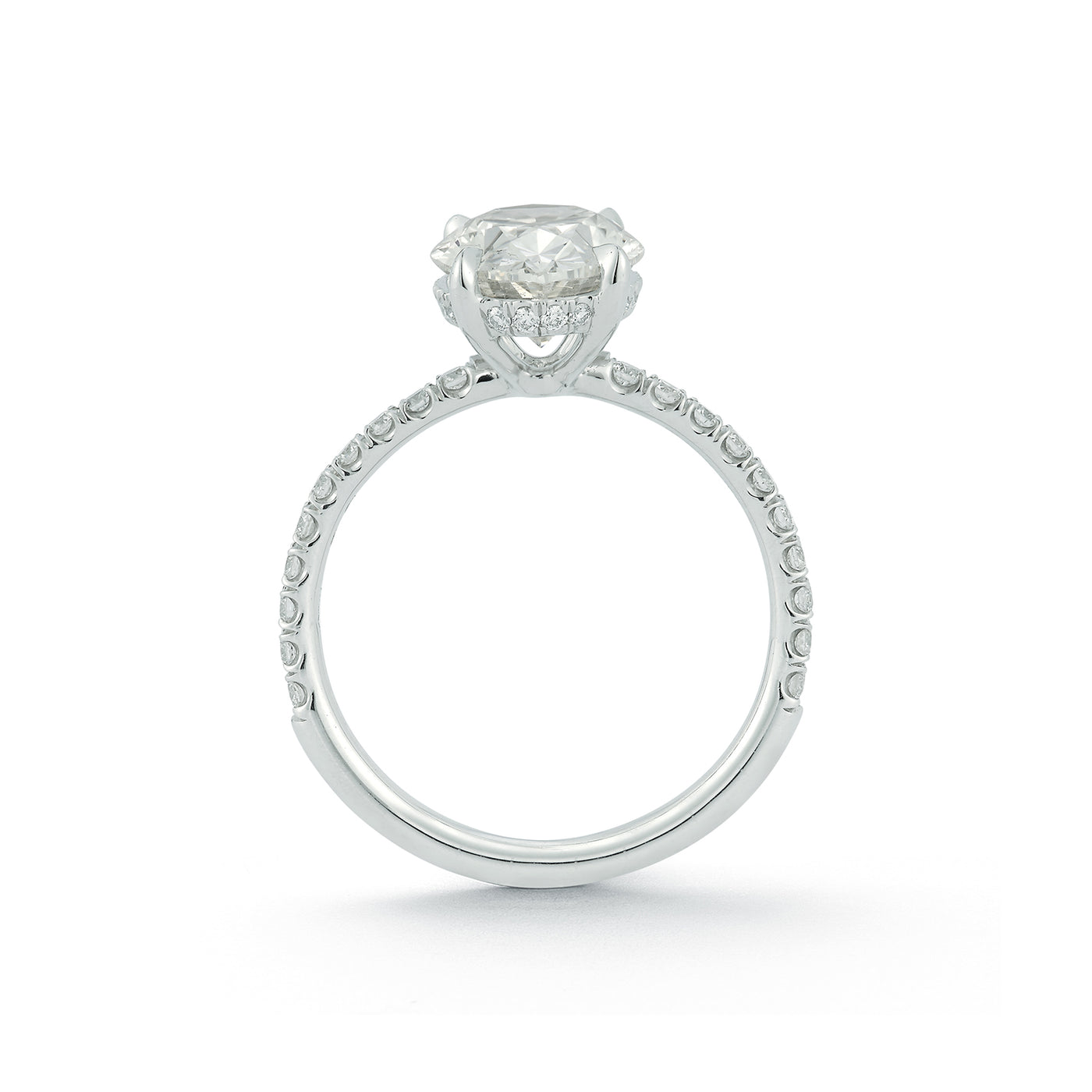 The Jessica Engagement Ring with oval center diamond and micro pave diamonds on white gold band