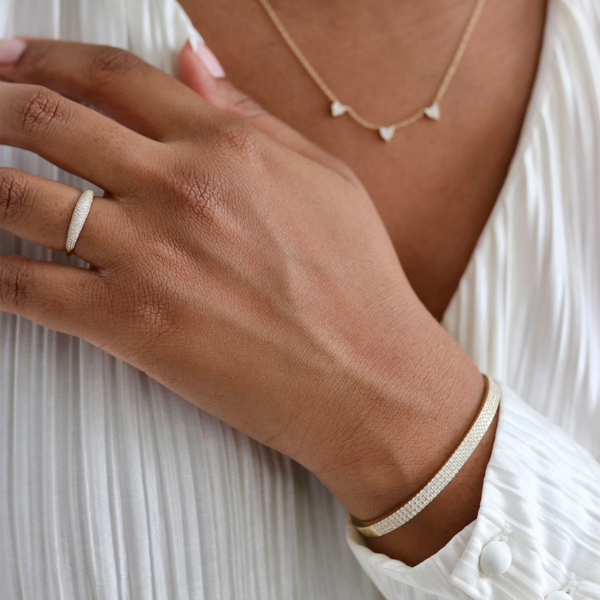 Triple Row Pavé Diamond Bangle Bracelet