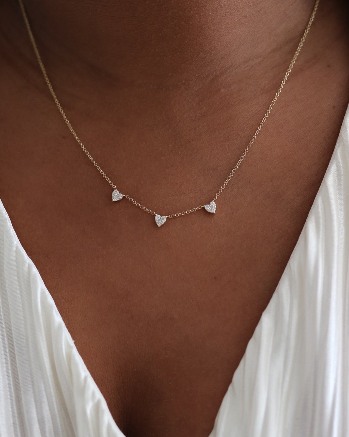 Triple Full Cut Diamond Heart Necklace