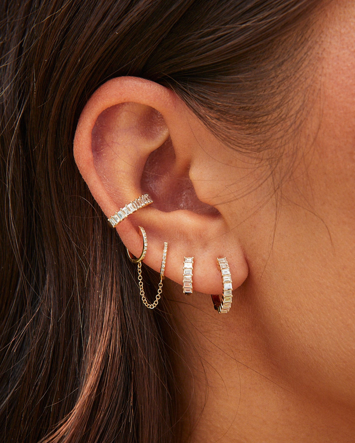 Prong Set Diamond Baguette Huggie Earring