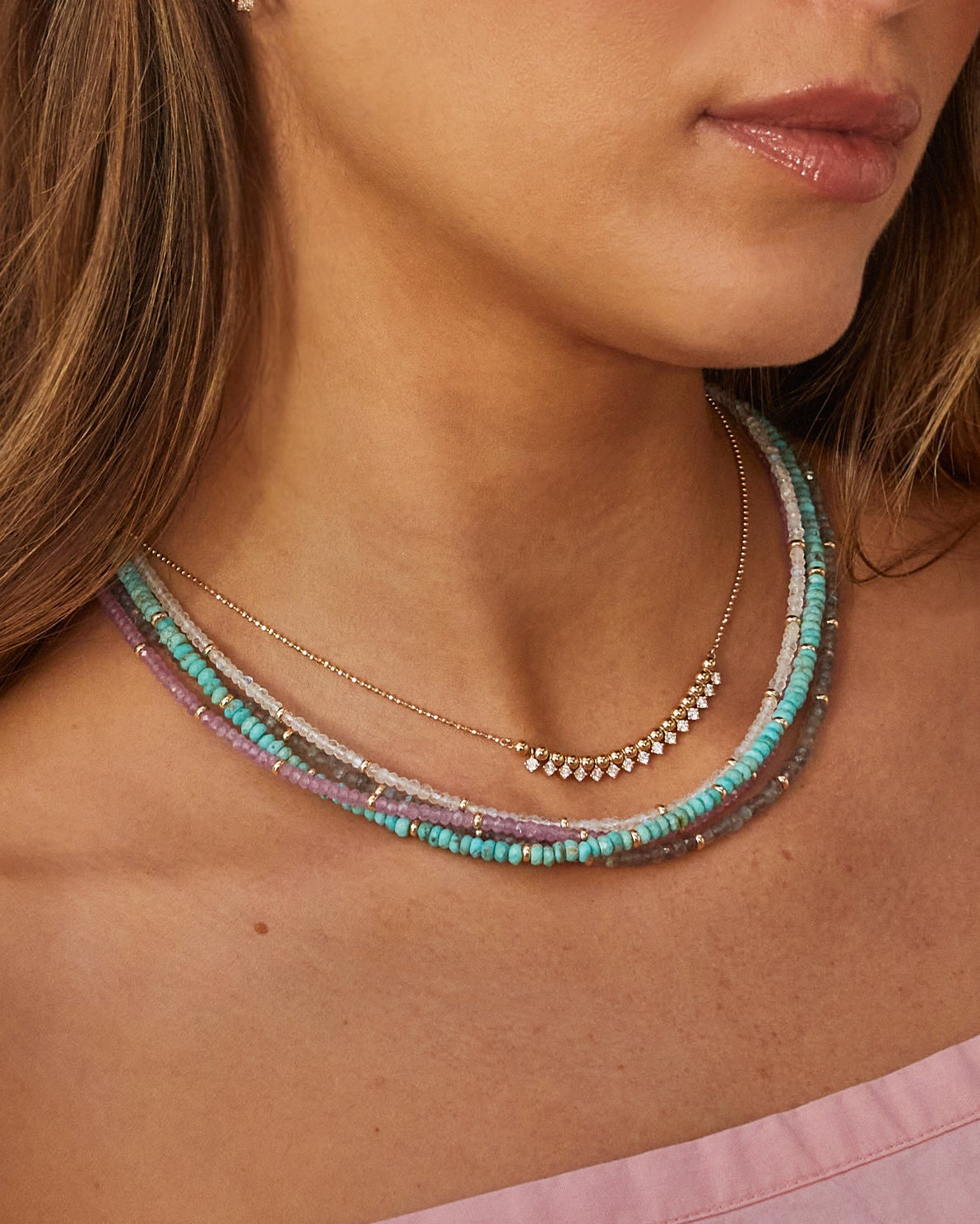 Birthstone Bead Necklace 
In Pink Sapphire