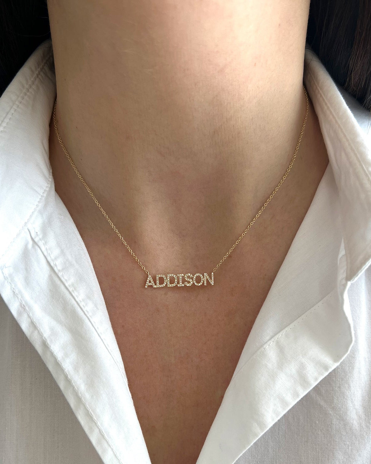 Diamond Block Name Necklace