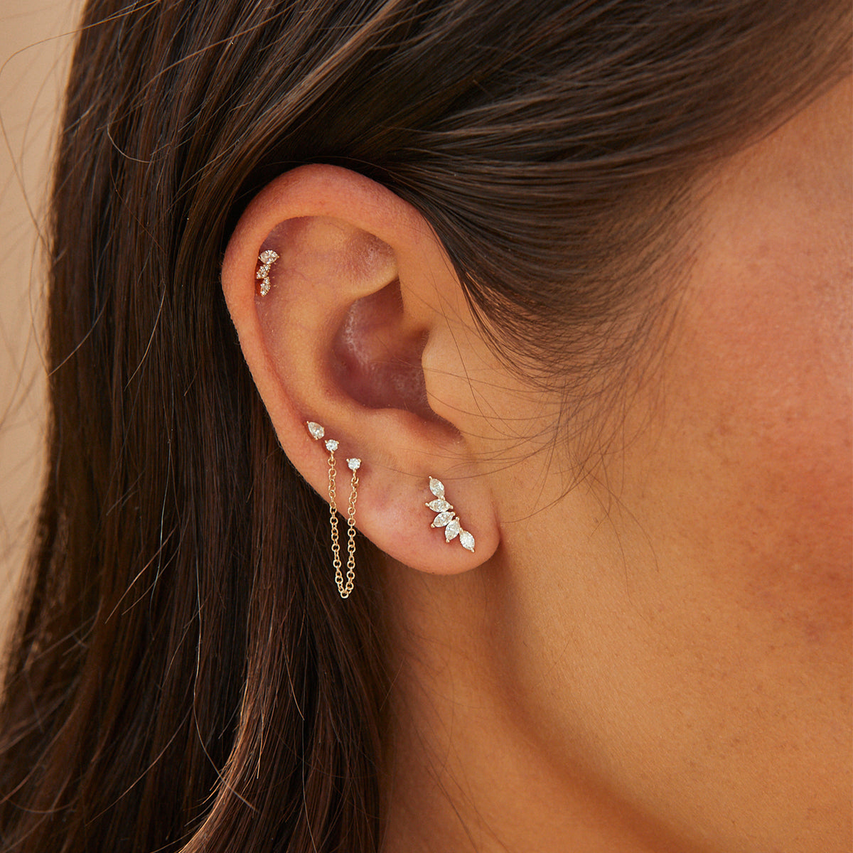 Triple Marquise Stud Earring