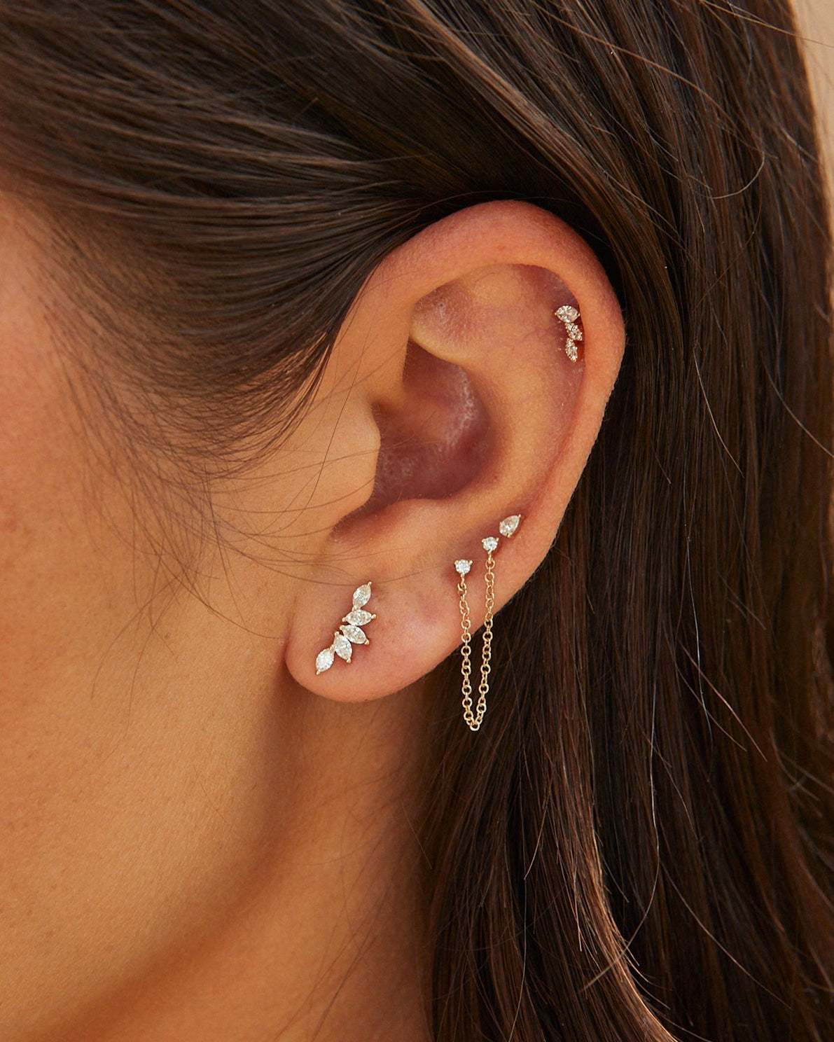 Triple Marquise Stud Earring