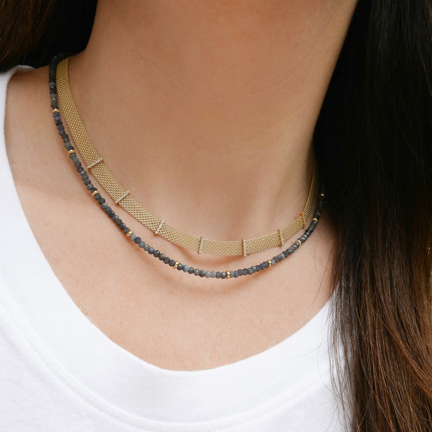 Diamond Bar Mesh Necklace