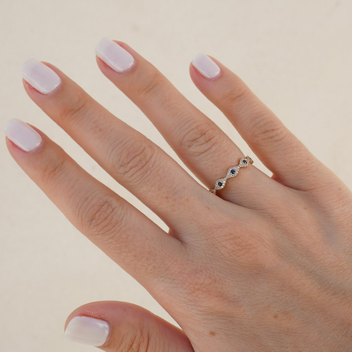 Diamond Blue Sapphire Multi Evil Eye Stack Ring