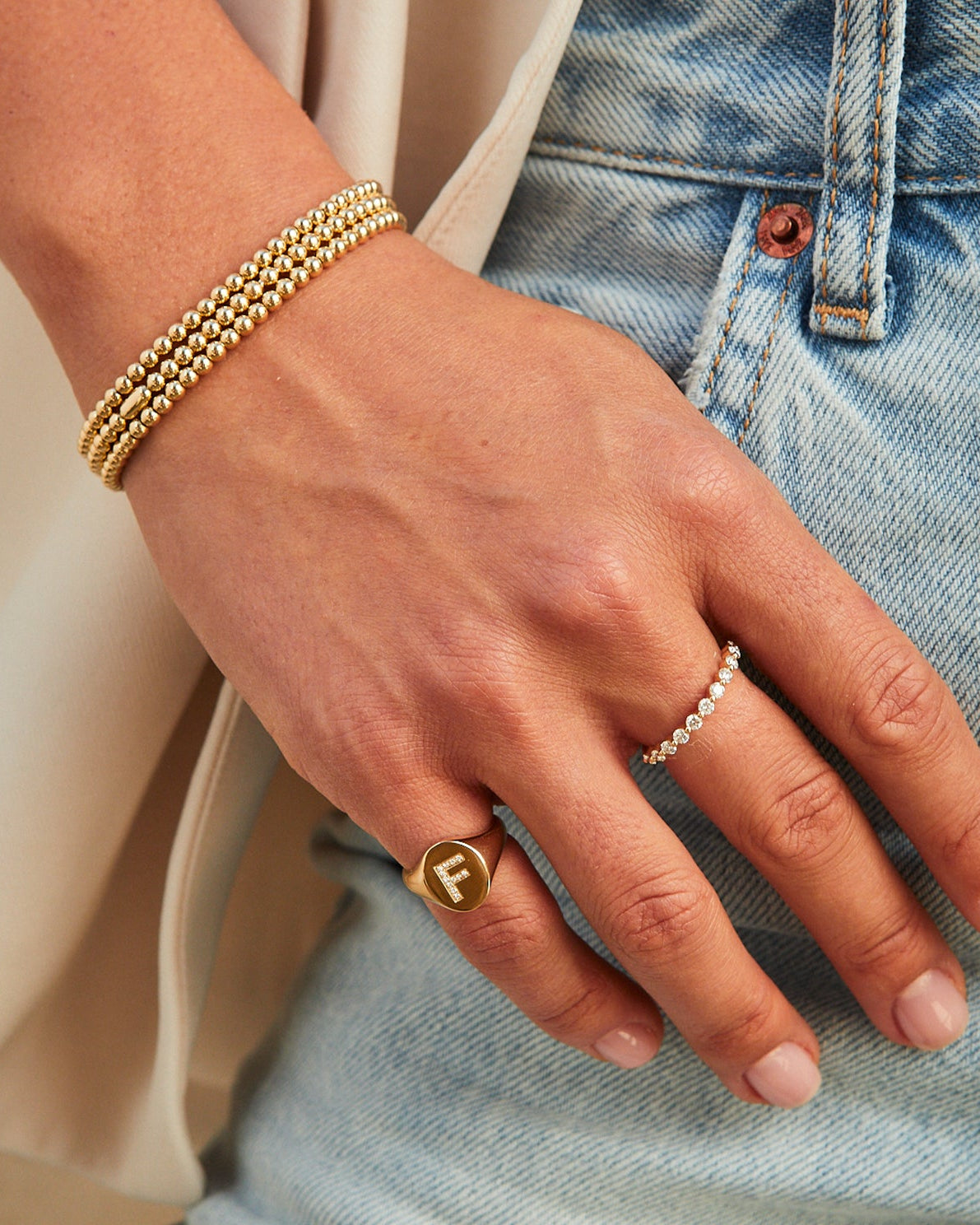 Gold & Diamond Initial Signet Ring