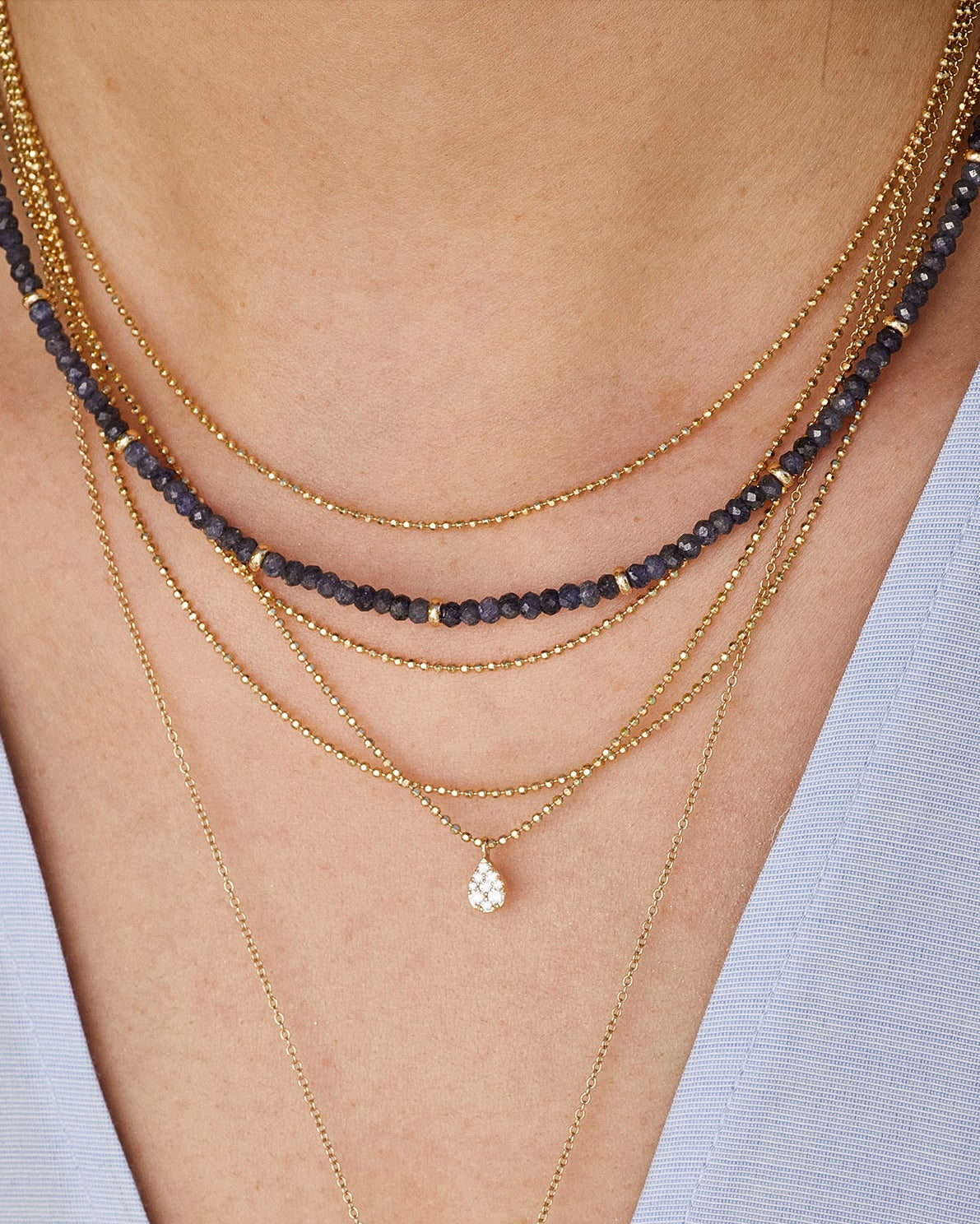 Birthstone Bead Necklace In Blue Sapphire