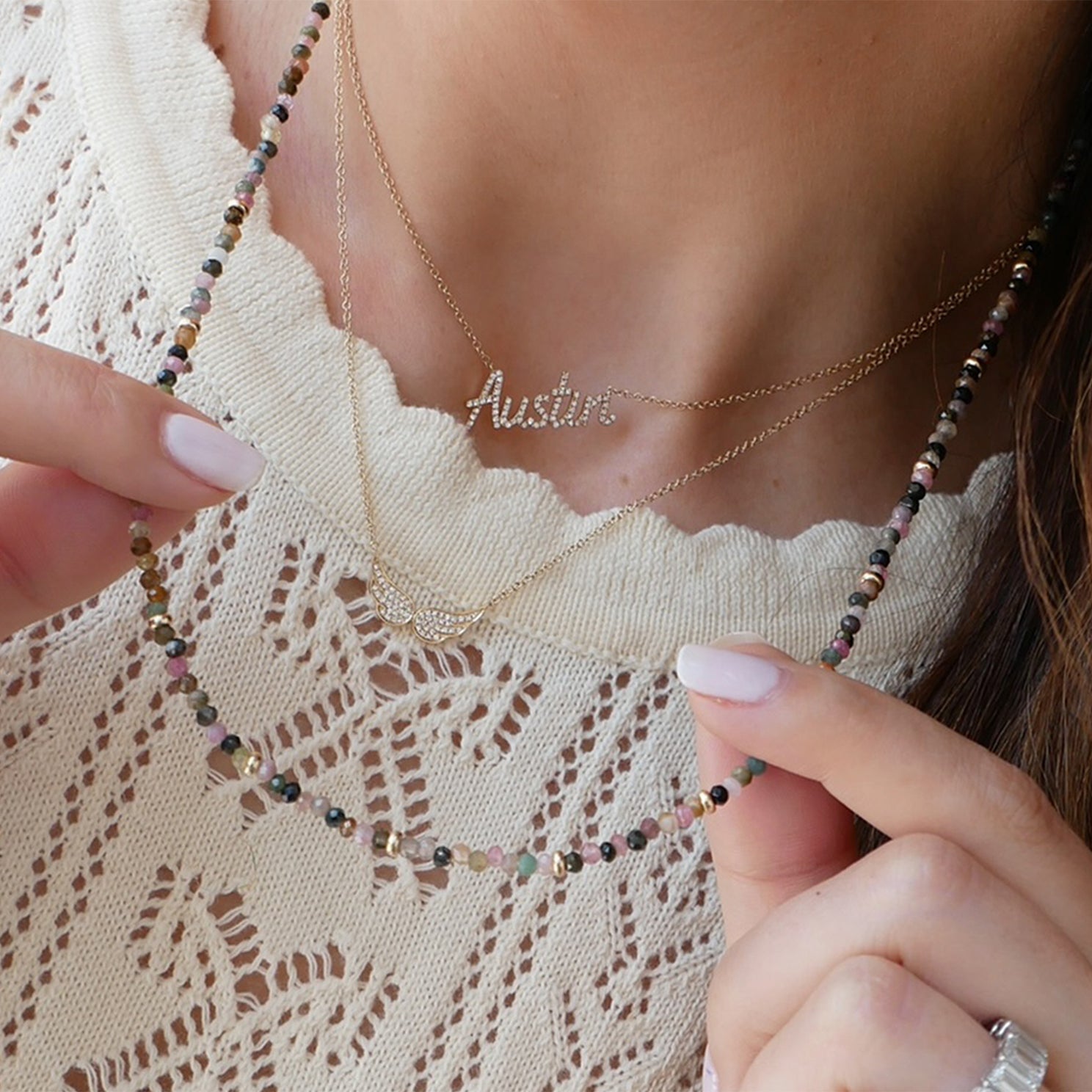Tourmaline Necklace & Triple Wrap Bracelet With Gold Rondelles