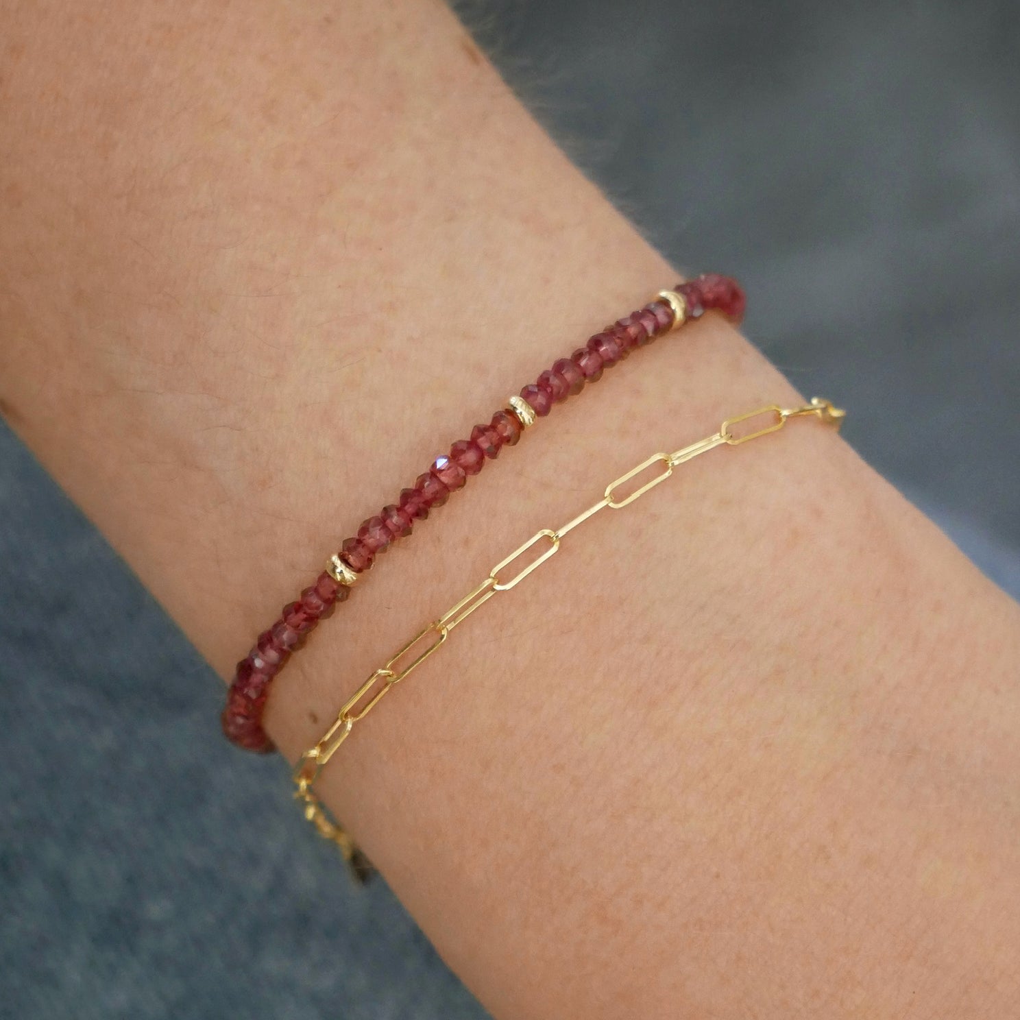 Birthstone Bead Bracelet In Garnet