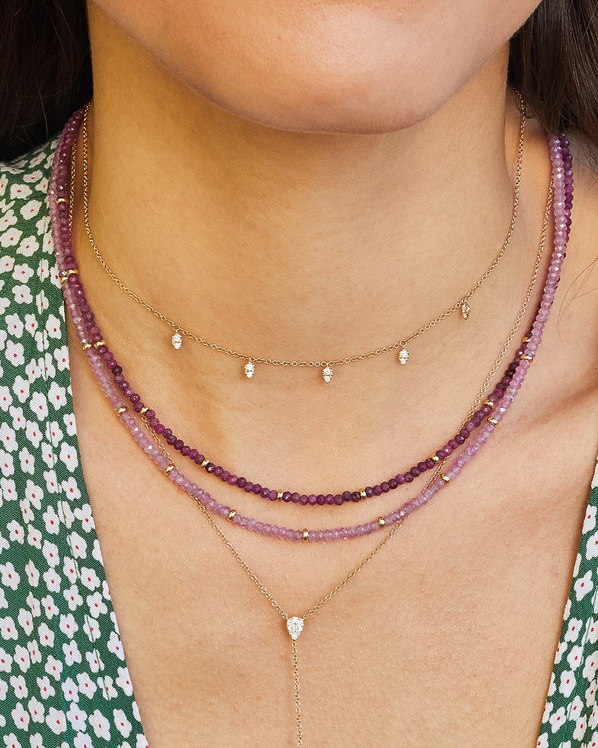 Diamond 5 Teardrop Choker Necklace