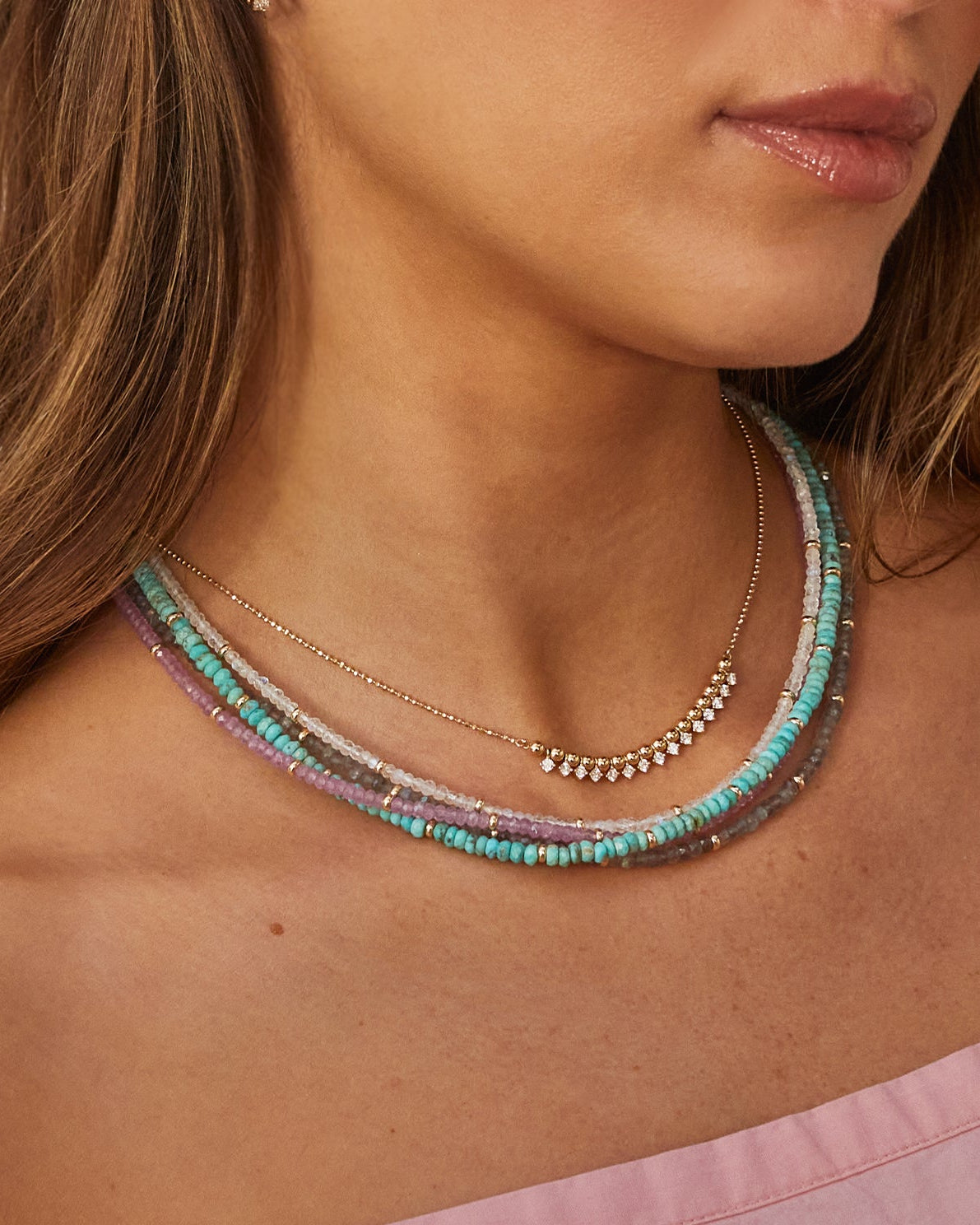 Birthstone Bead Necklace 
In Moon Stone