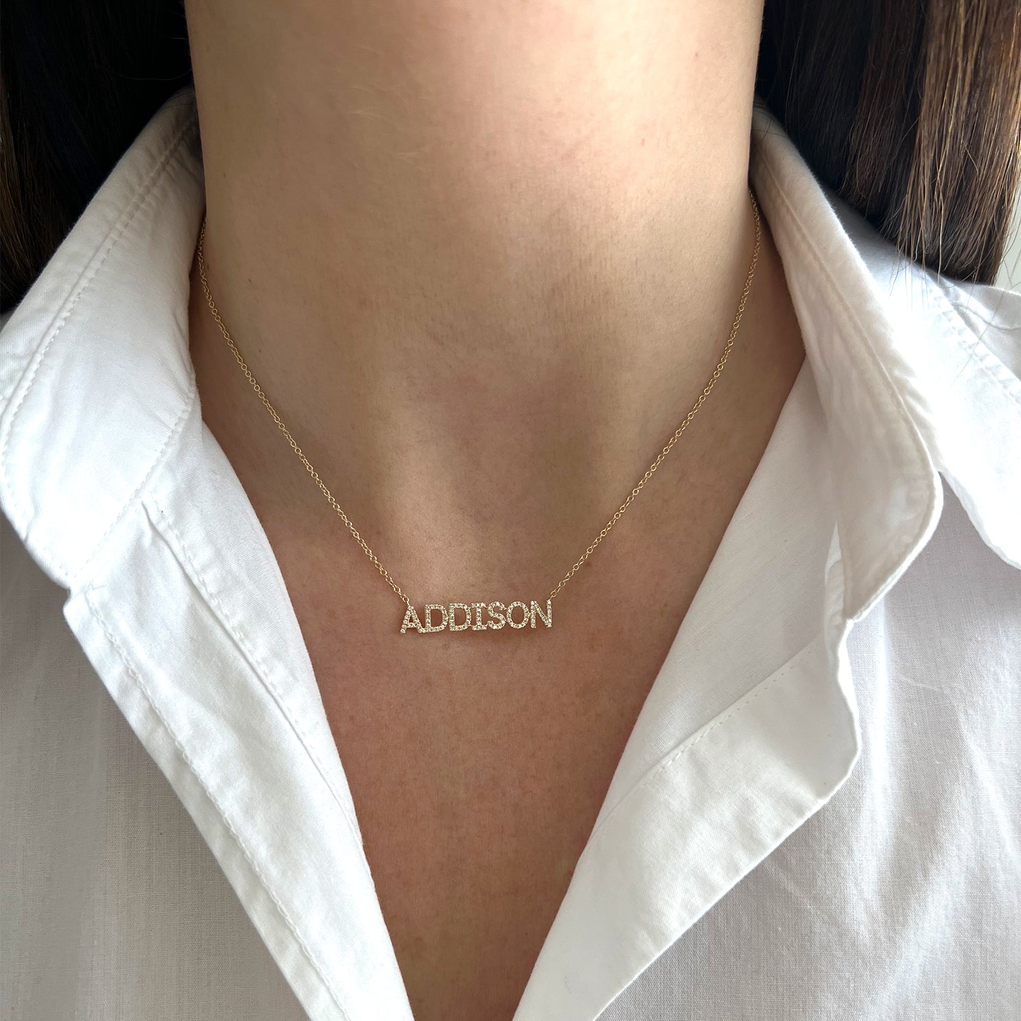 Diamond block name necklace Clearance