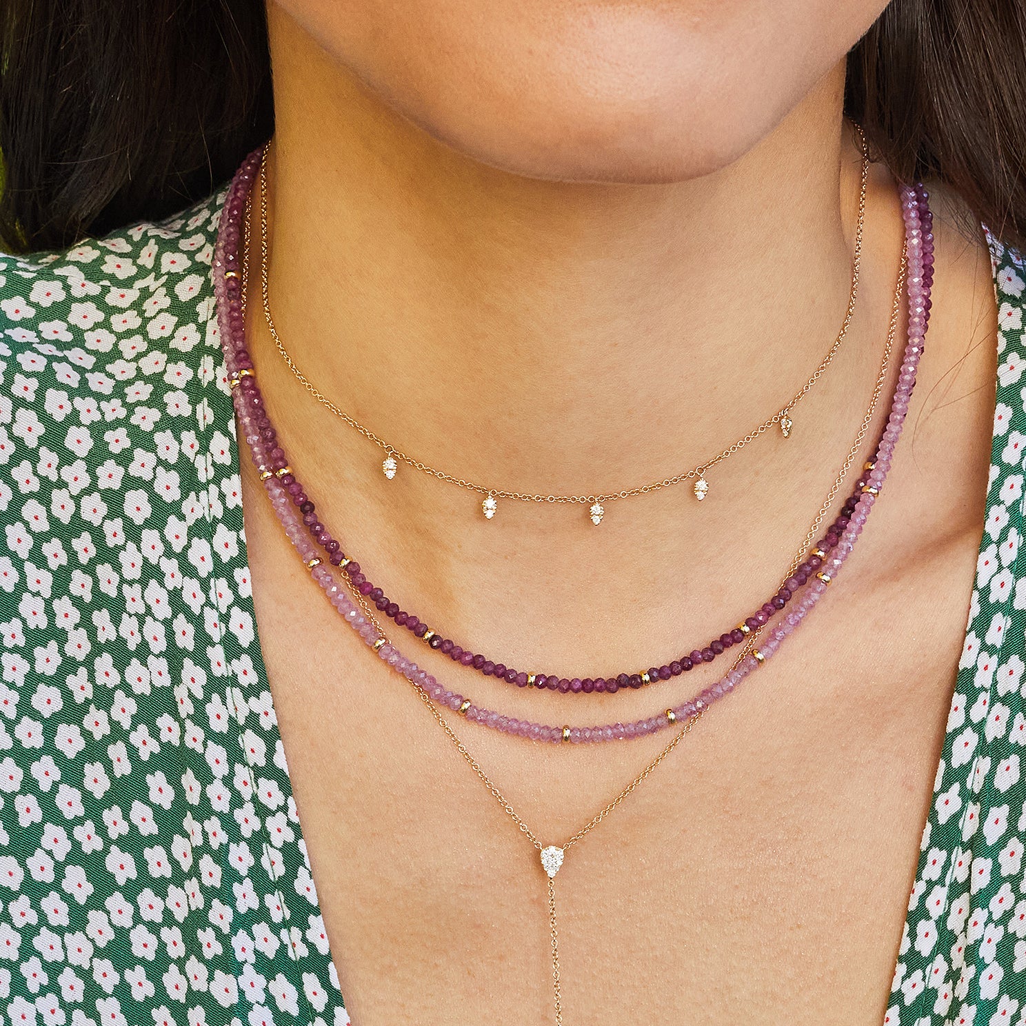 Ef Collection 14kt yellow gold sapphire beaded necklace