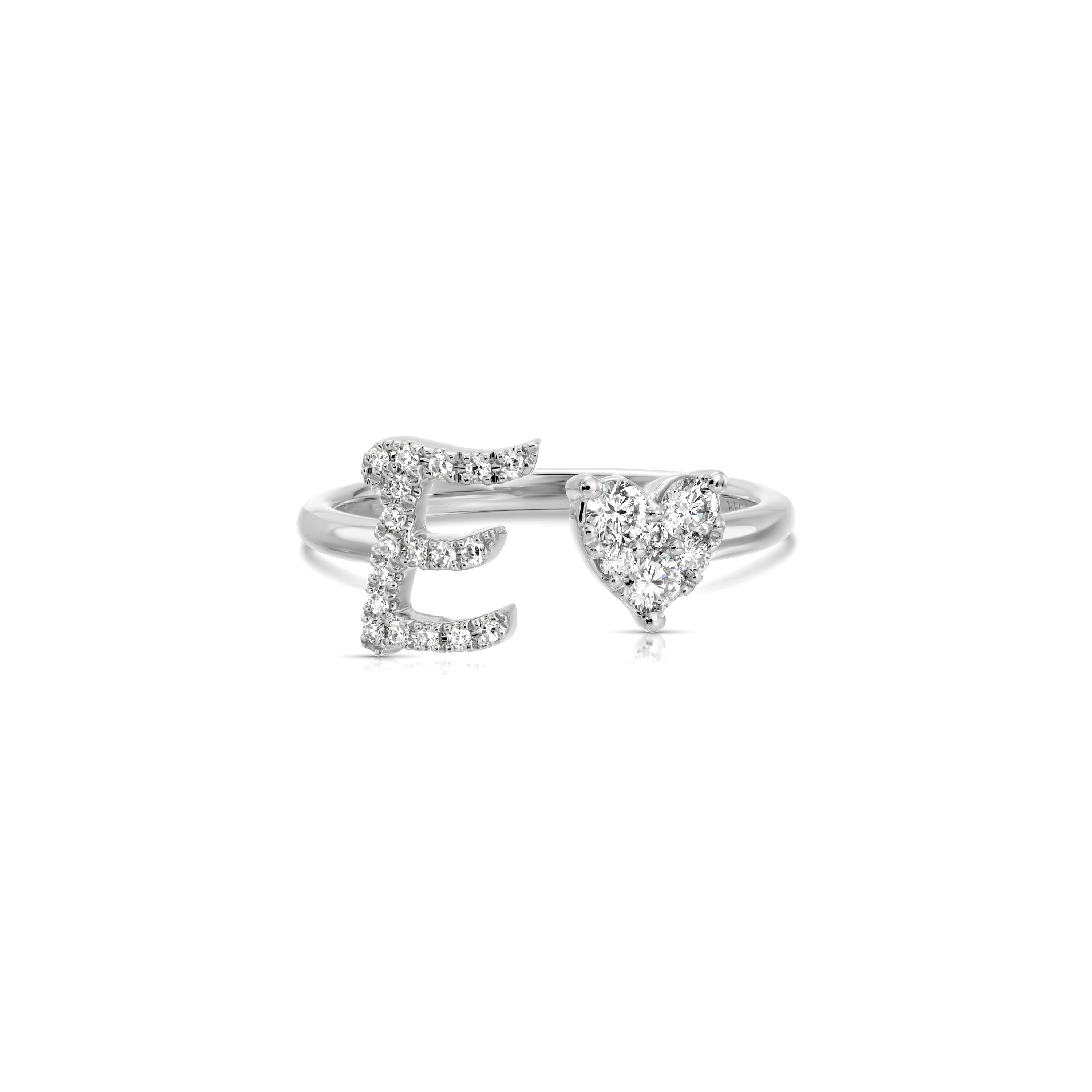 Full Cut Diamond Heart Initial Ring