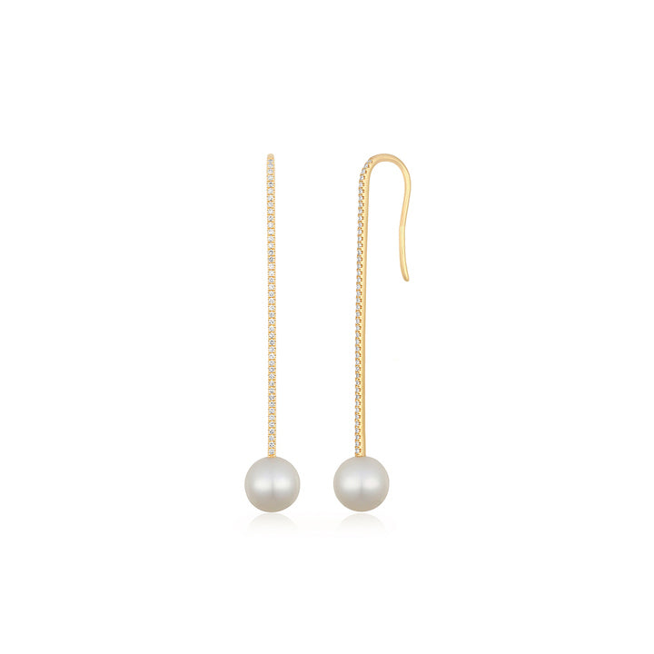 Diamond Bar Pearl Drop Earring