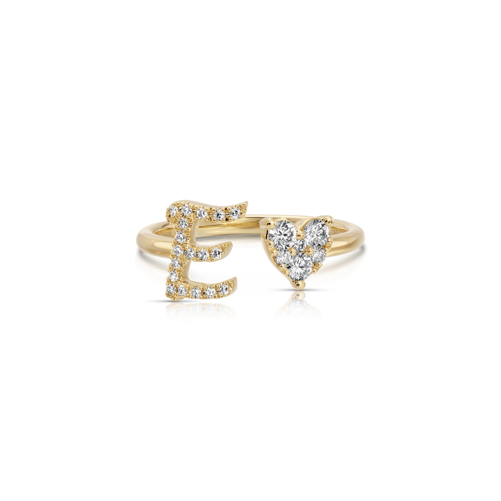 Full Cut Diamond Heart Initial Ring