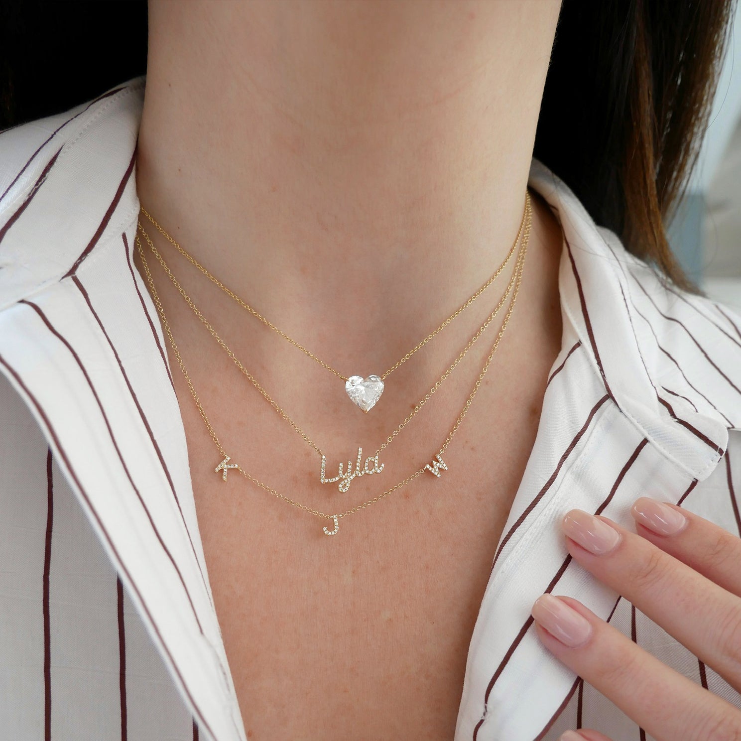 Diamond Triple Initial Necklace