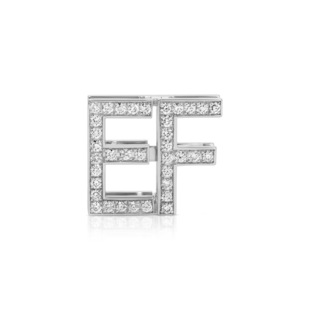 Diamond Bag Charm in 14k White Gold with two letters suitable for handbag styles