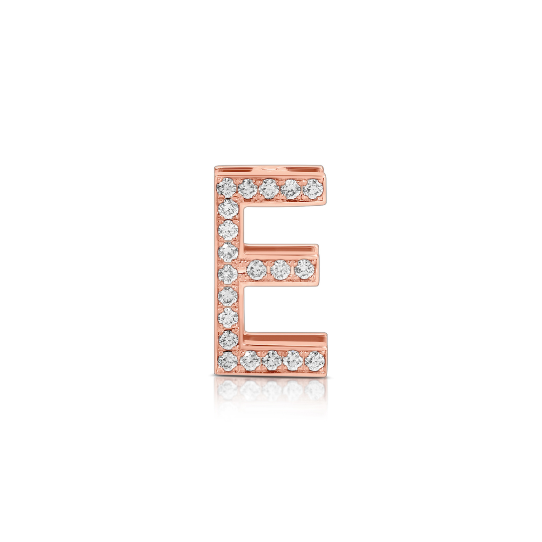 Diamond Bag Charm in 14k Rose Gold with one letter suitable for handbag styles