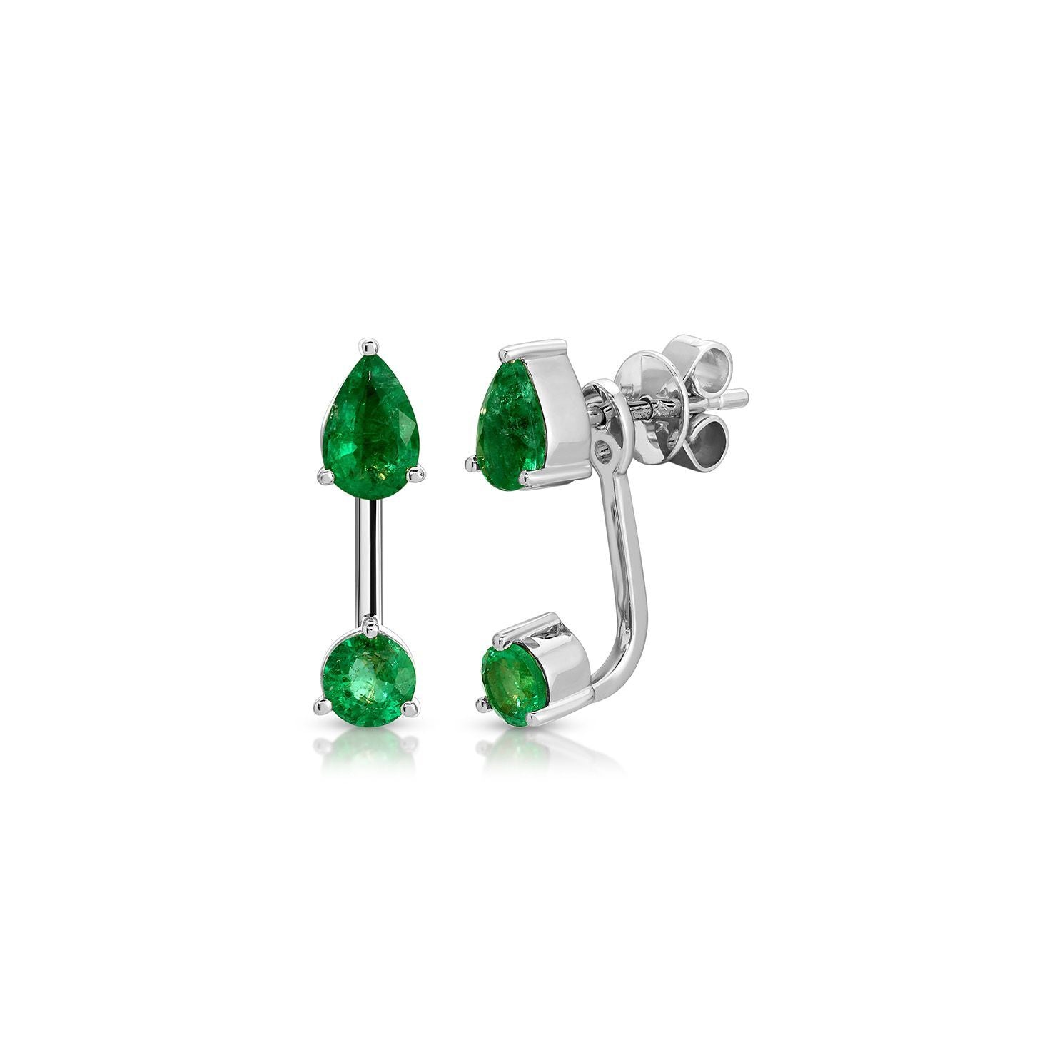 Emerald Pear and Oval Illusion Stud Earrings
