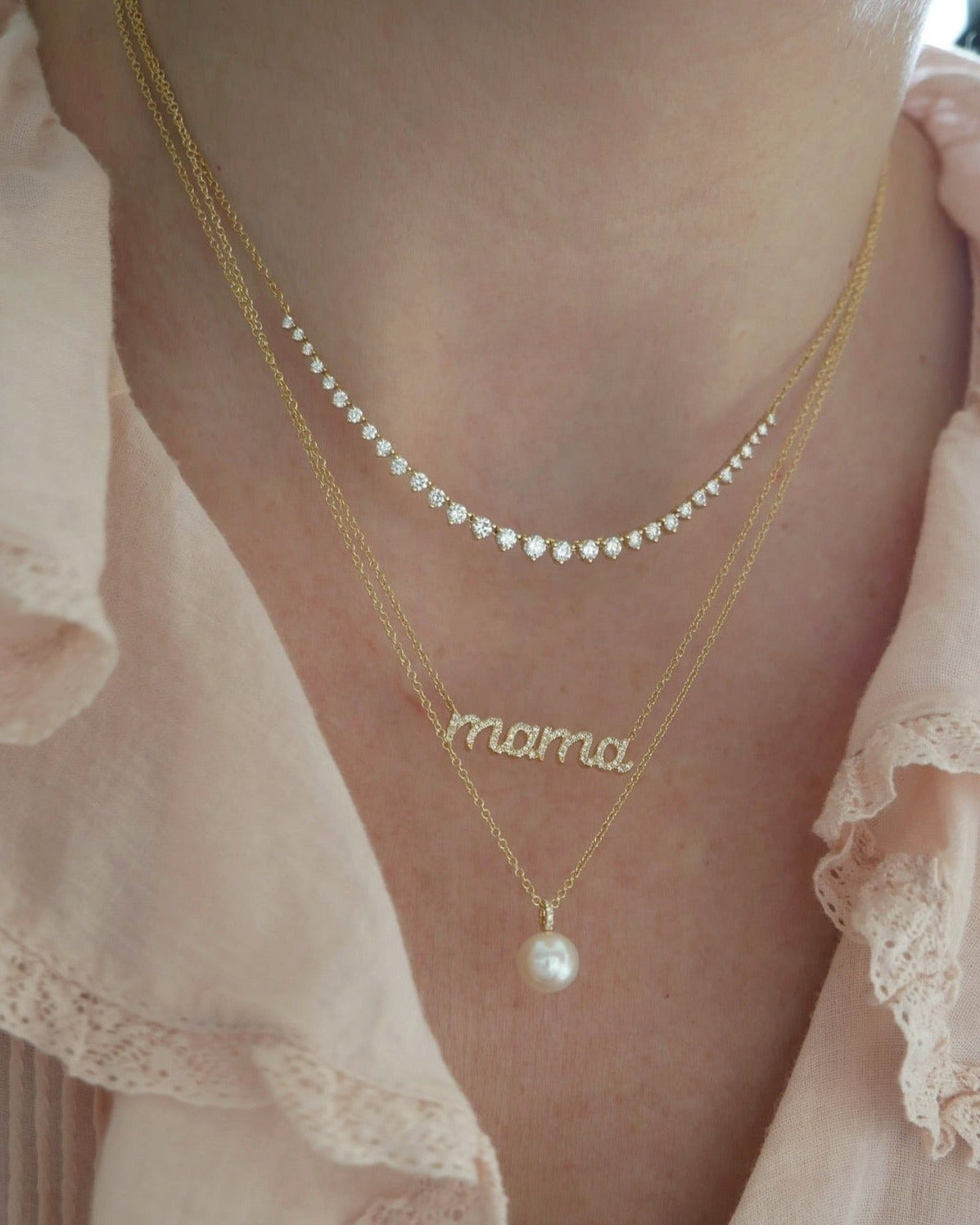 Diamond Script Mama Necklace