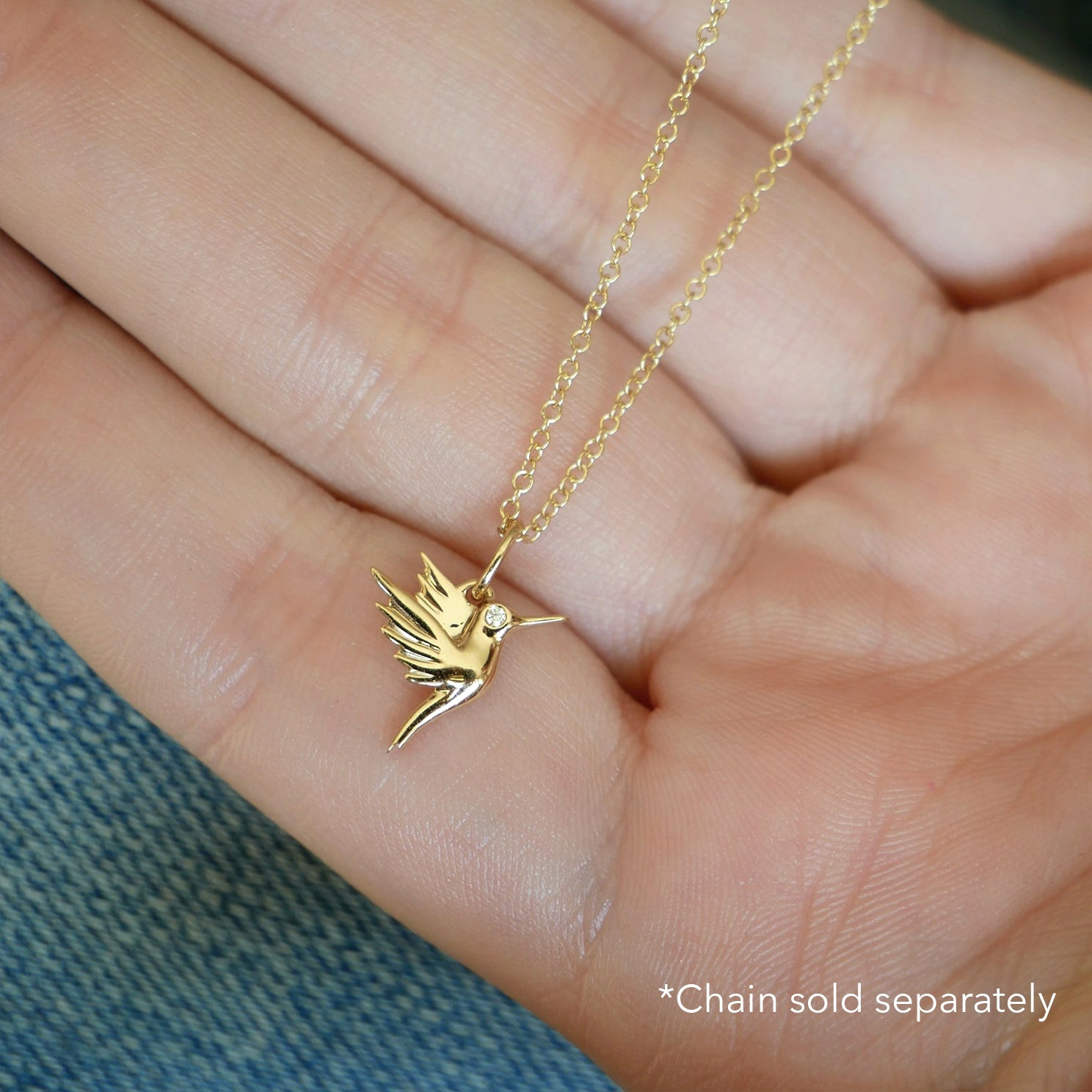 Gold Hummingbird Charm with Diamond Eye