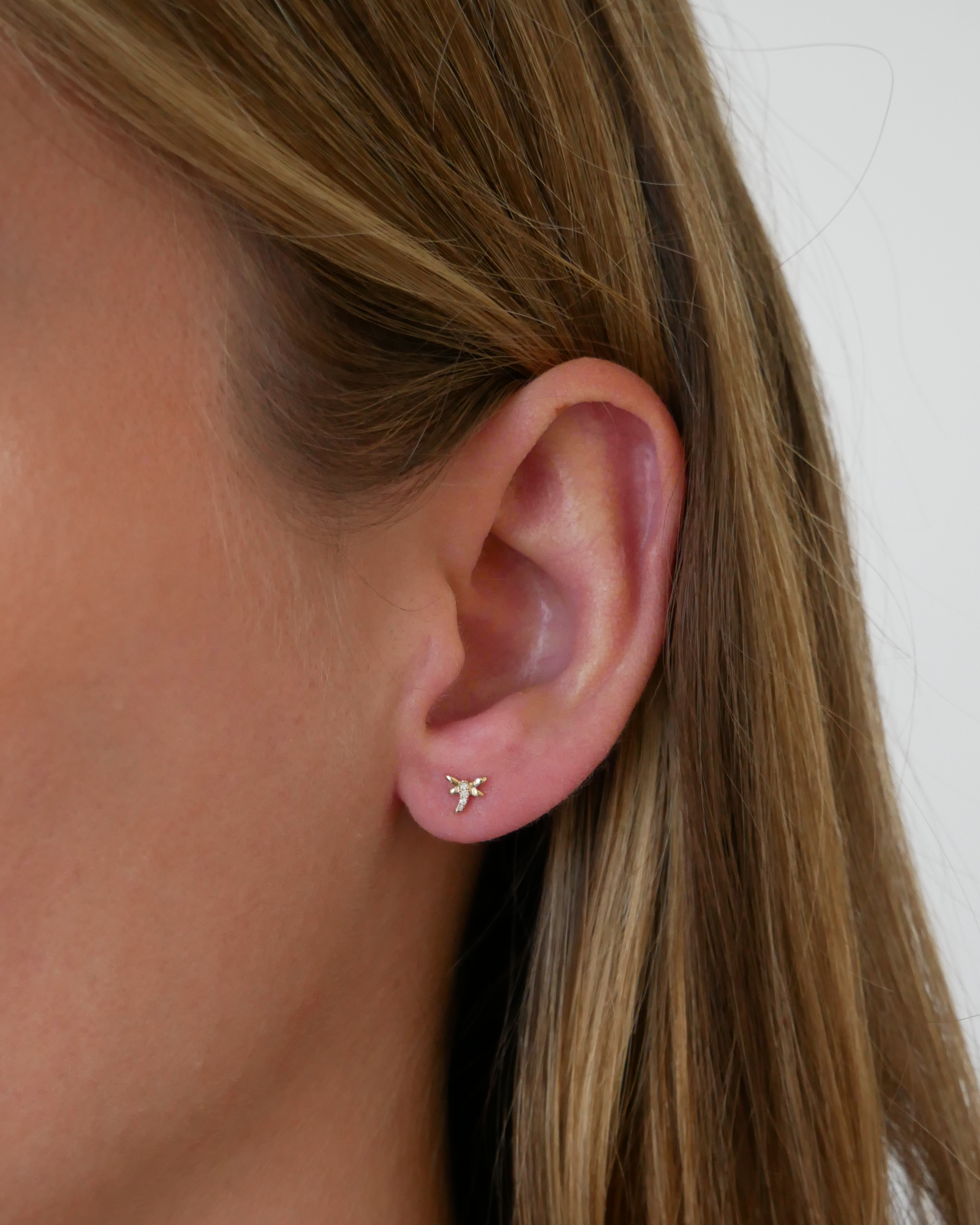 Diamond Mini Dragonfly Stud Earring