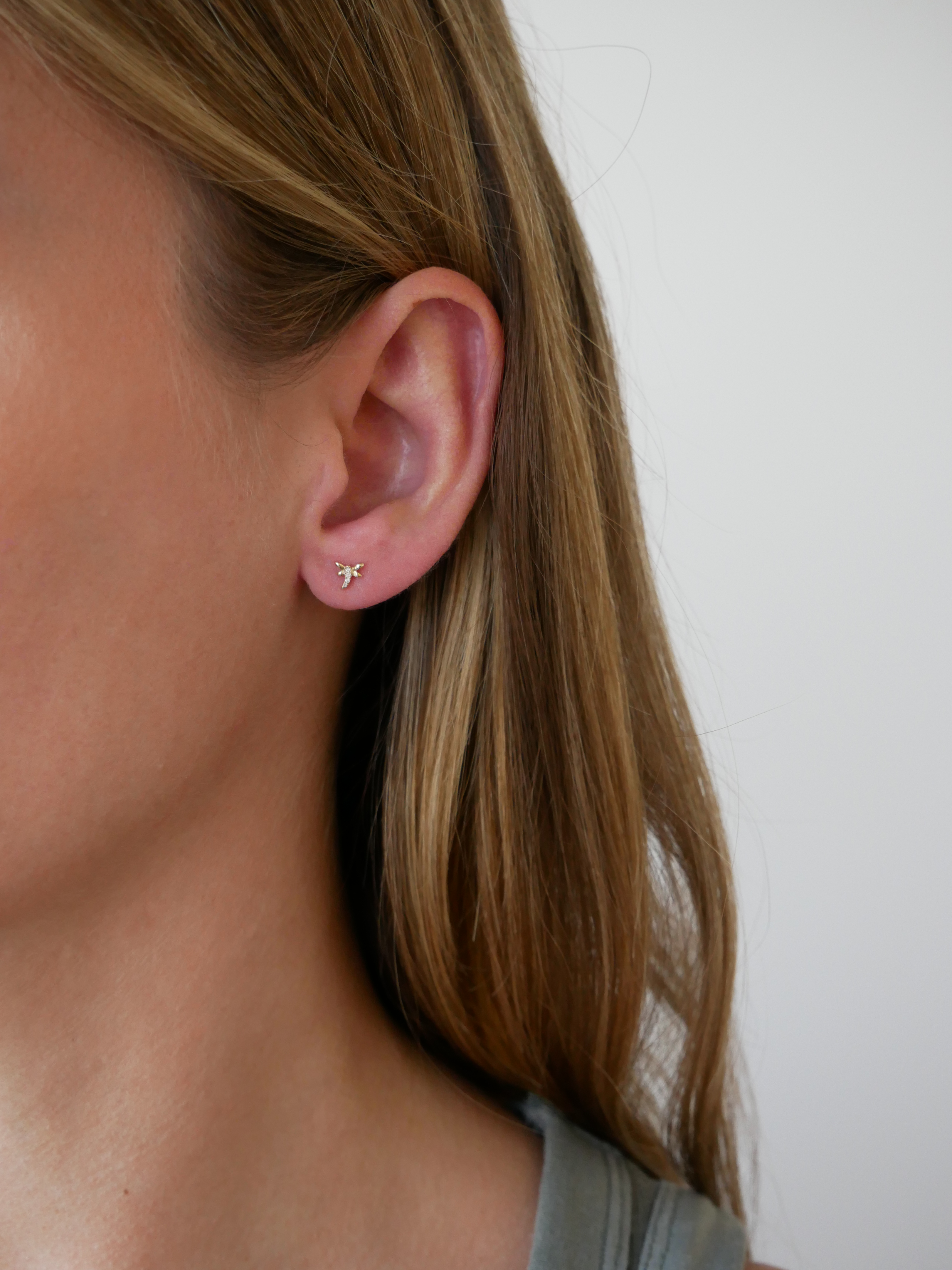 Diamond Mini Dragonfly Stud Earring