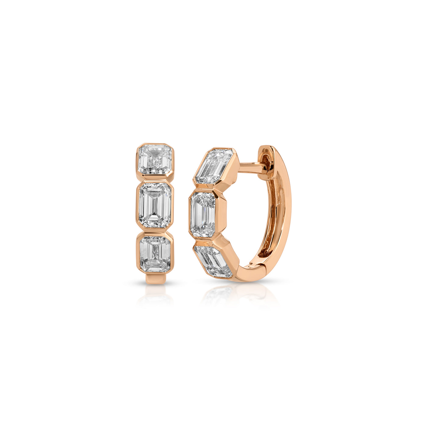 Emerald Cut Diamond Bezel Mini Huggie Earrings