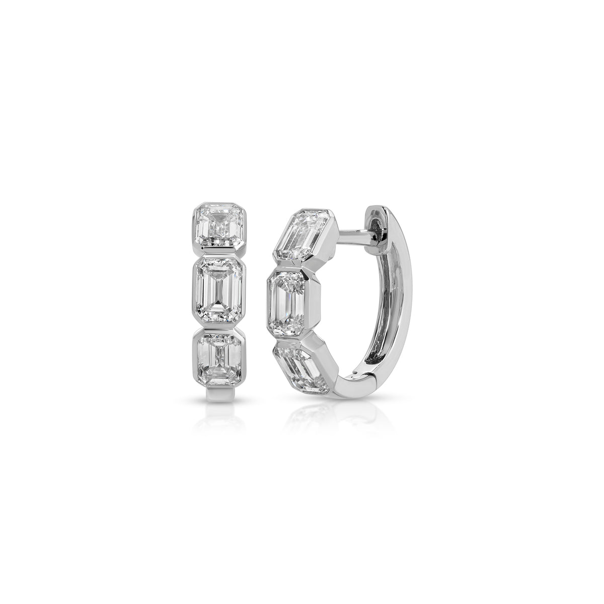 Emerald Cut Diamond Bezel Mini Huggie Earrings