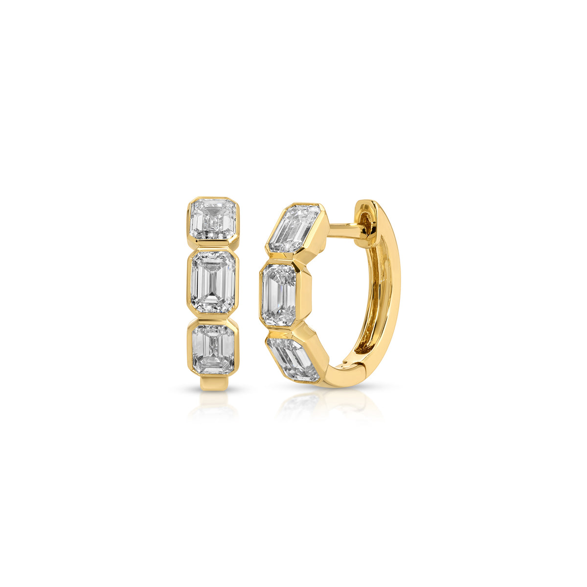 Emerald Cut Diamond Bezel Mini Huggie Earrings